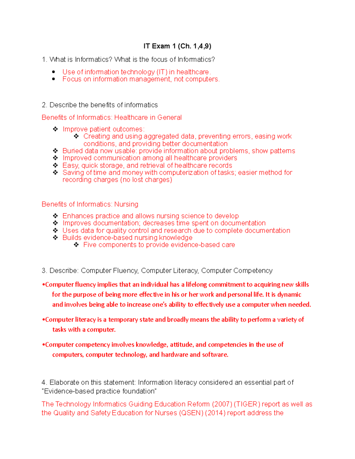 IT Exam 1 - NOTES - IT Exam 1 (Ch. 1,4,9) What Is Informatics? What Is ...