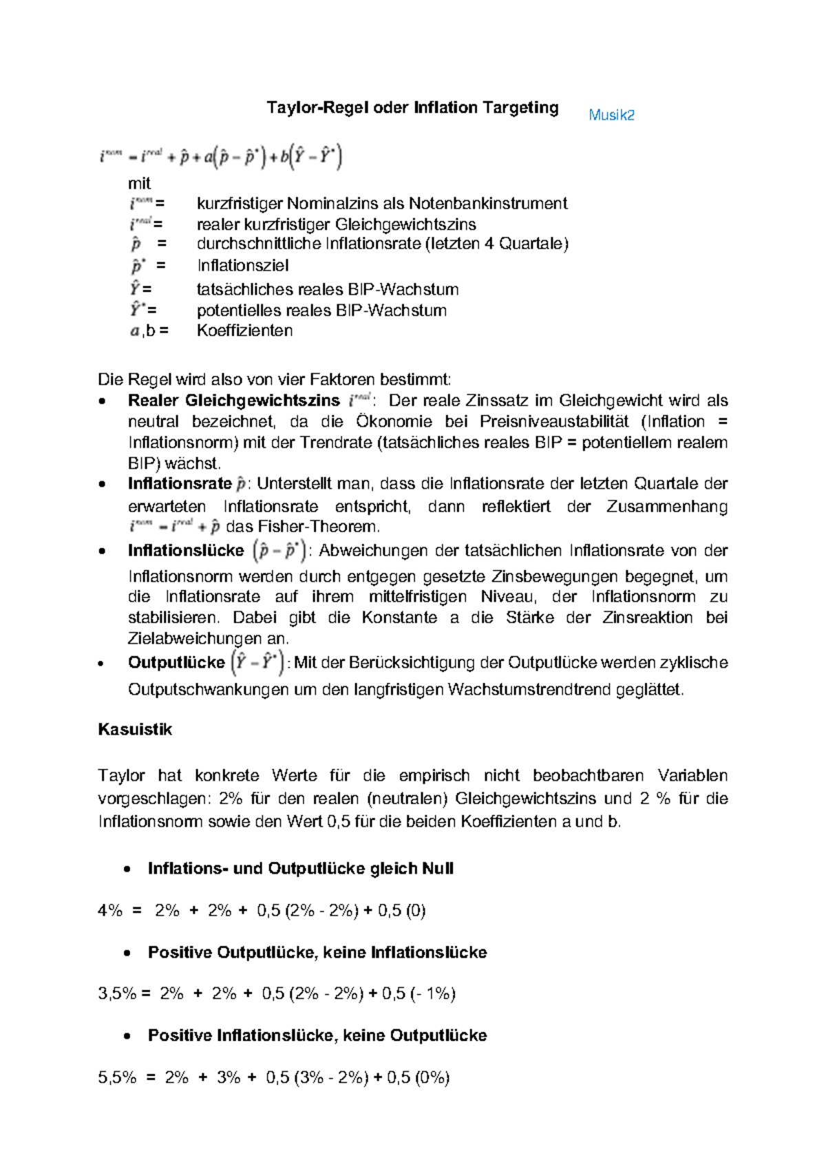 Musik 2 Taylor'Regel+oder+Inflation+Targeting++ ! ! mit!! =!! Studocu