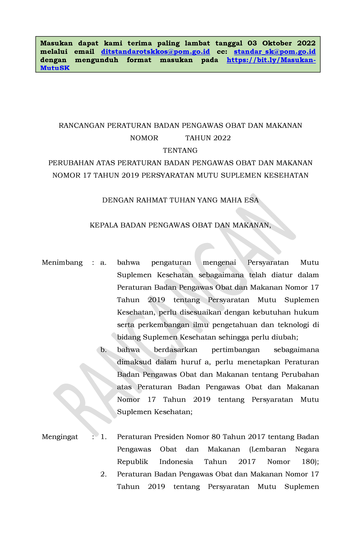 Rancangan Per BPOM Tentang Perubahan Atas Per BPOM No - RANCANGAN ...