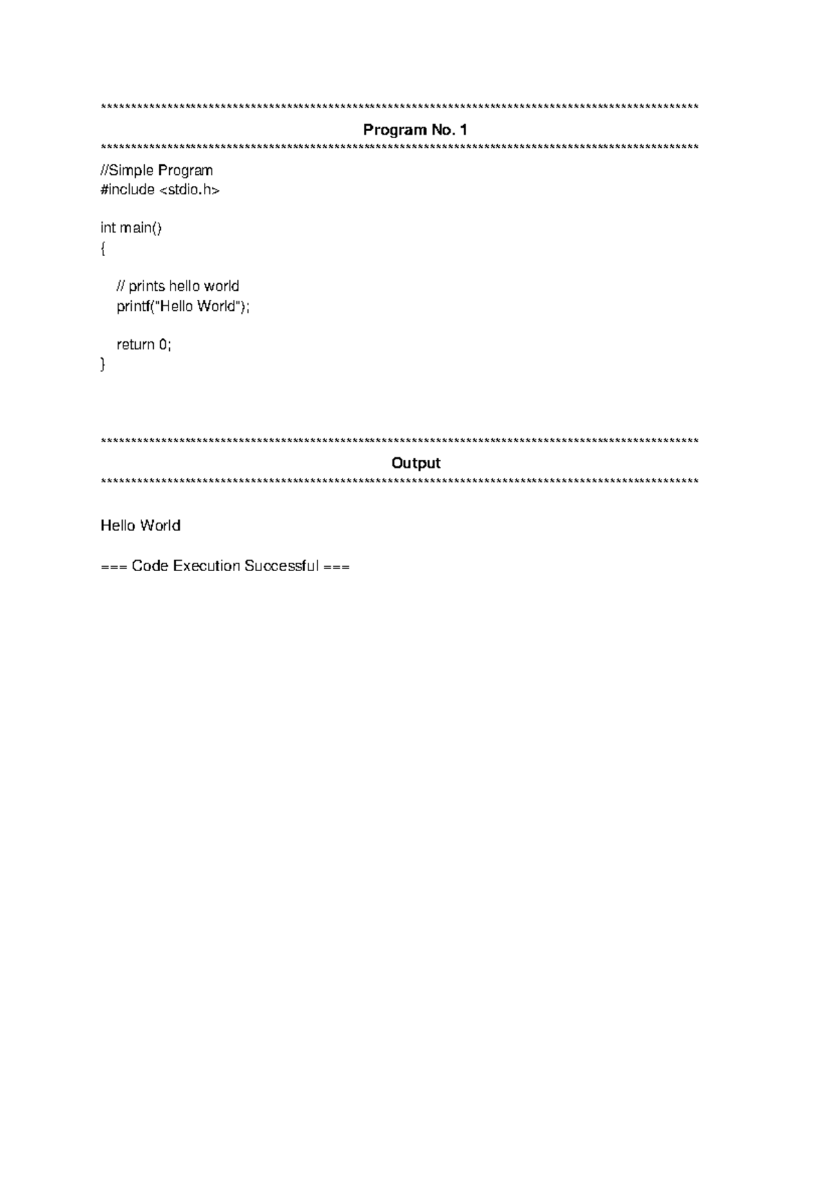 CP Practicals - Program No. 1 //Simple Program #include int main ...