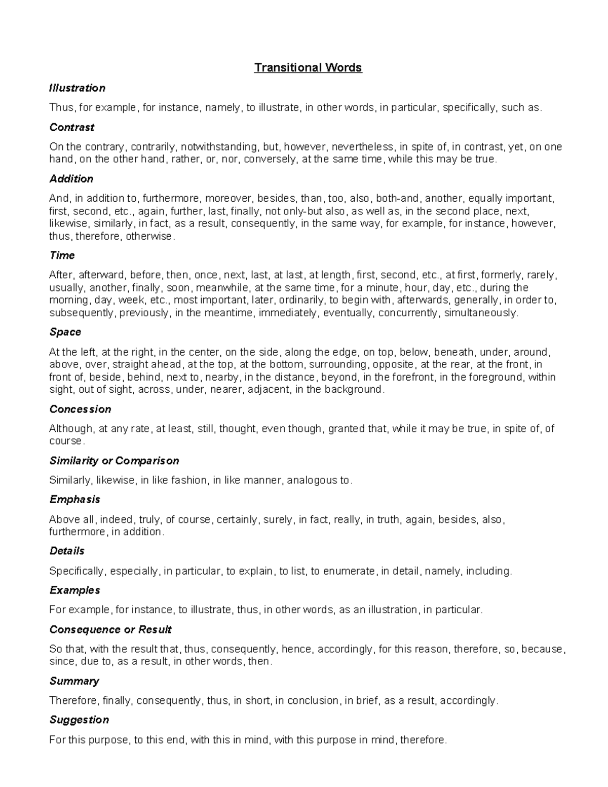Transitional Phrases - Transitional Words Illustration Thus, for ...