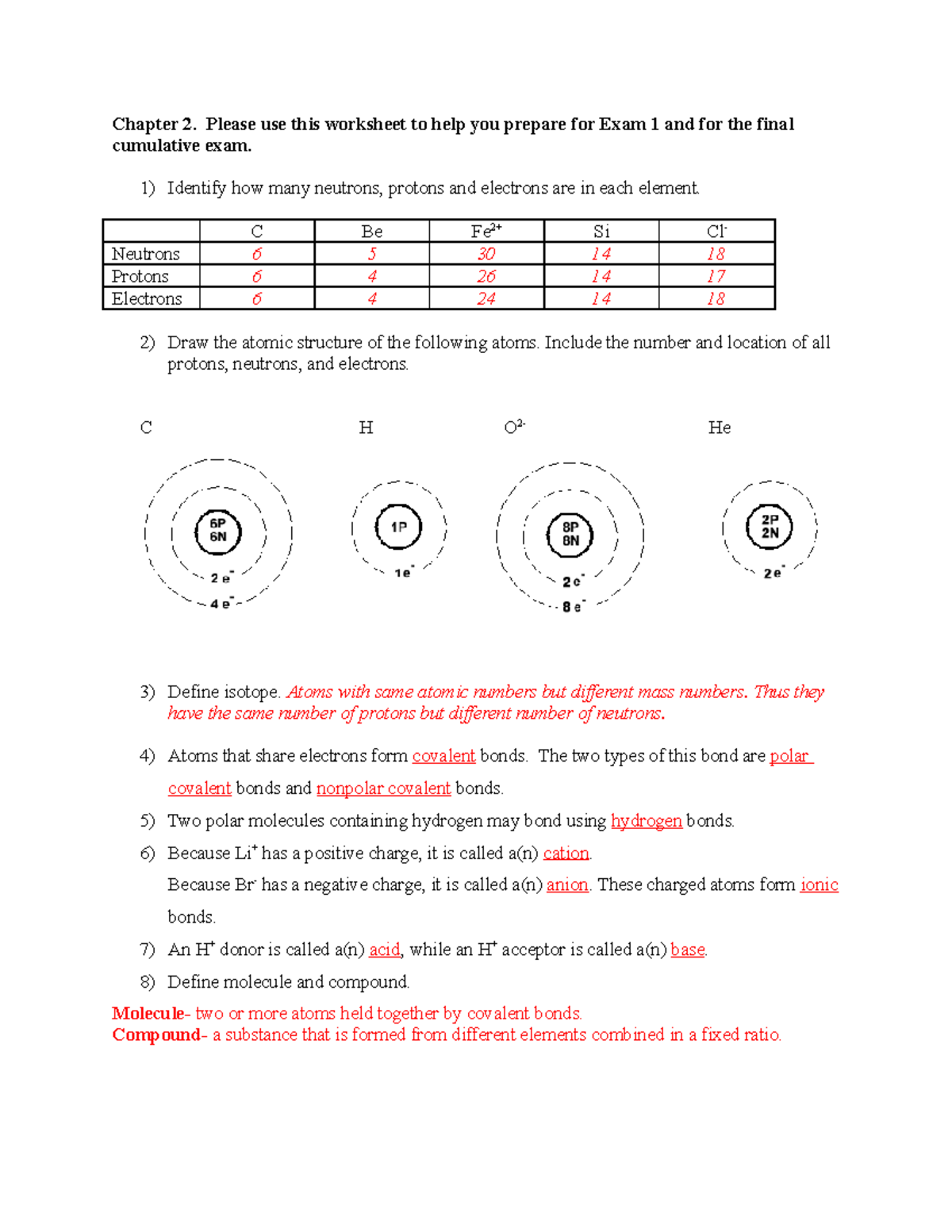 Chapter 2: Atoms - Chapter 2. Please Use This Worksheet To Help You ...