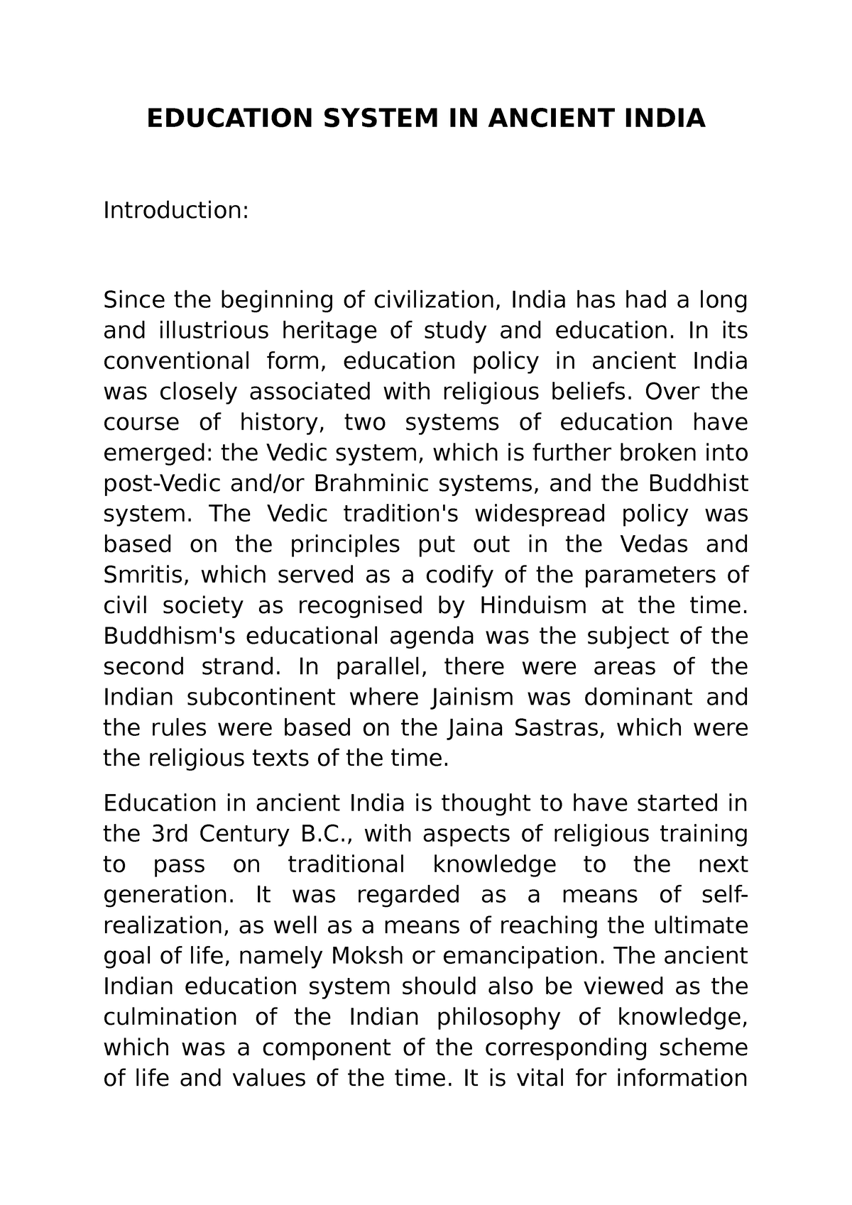 essay on ancient indian education system