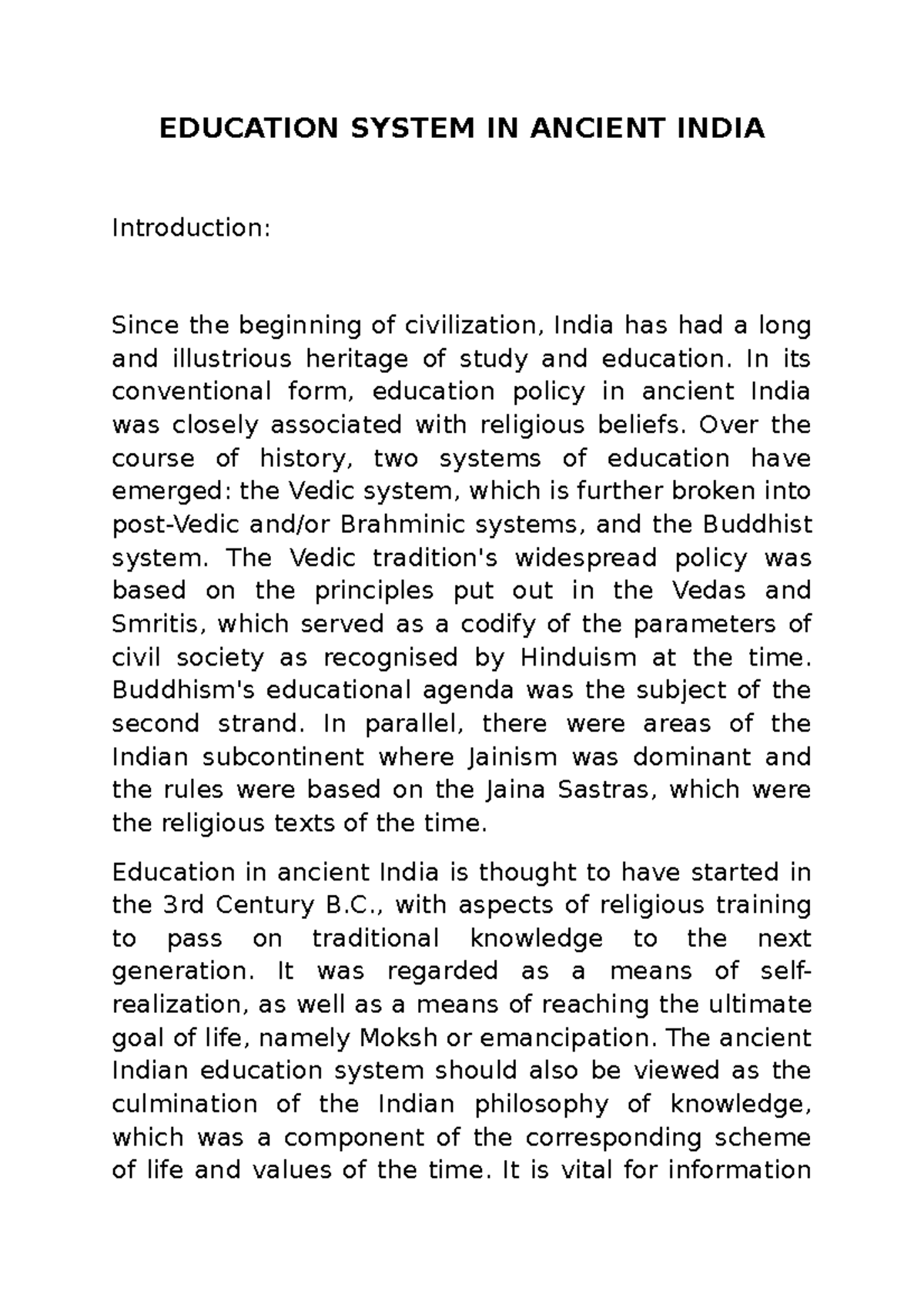 ancient education system of india essay