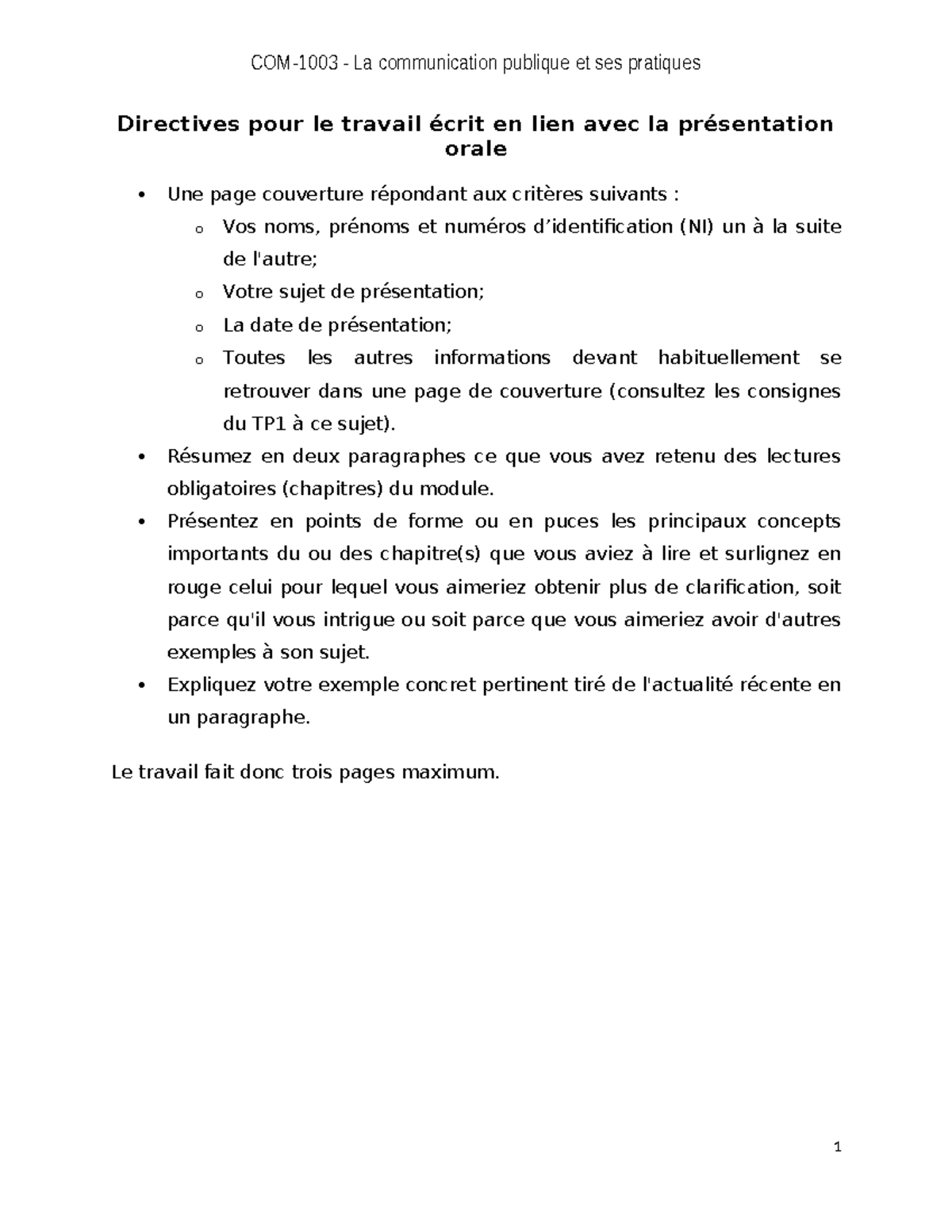 Directives liées au travail écrit - COM-1003 - La communication ...