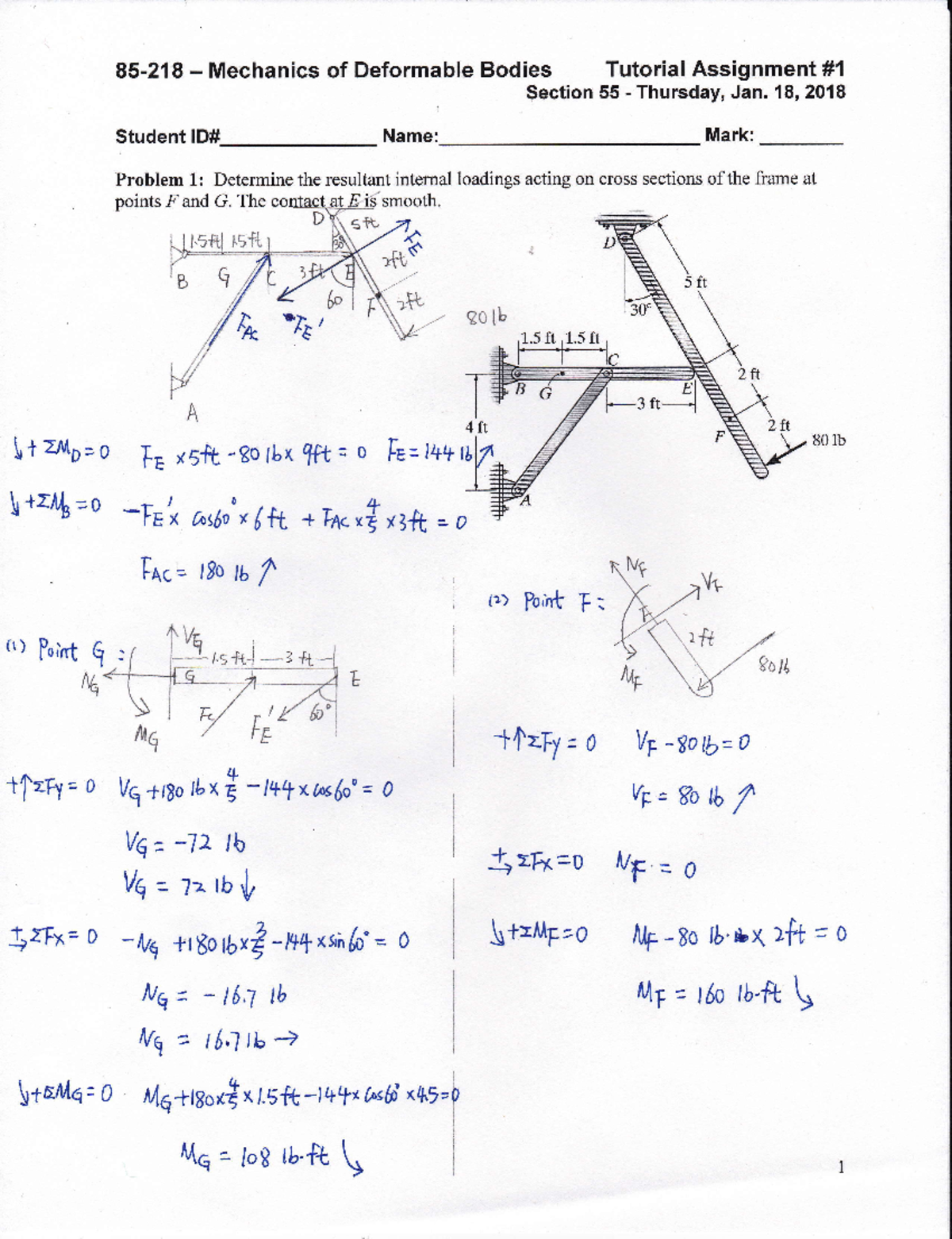 85 218 TA1 55 Solutions - 85-218 - Mechanics Of Deformable Student ID ...