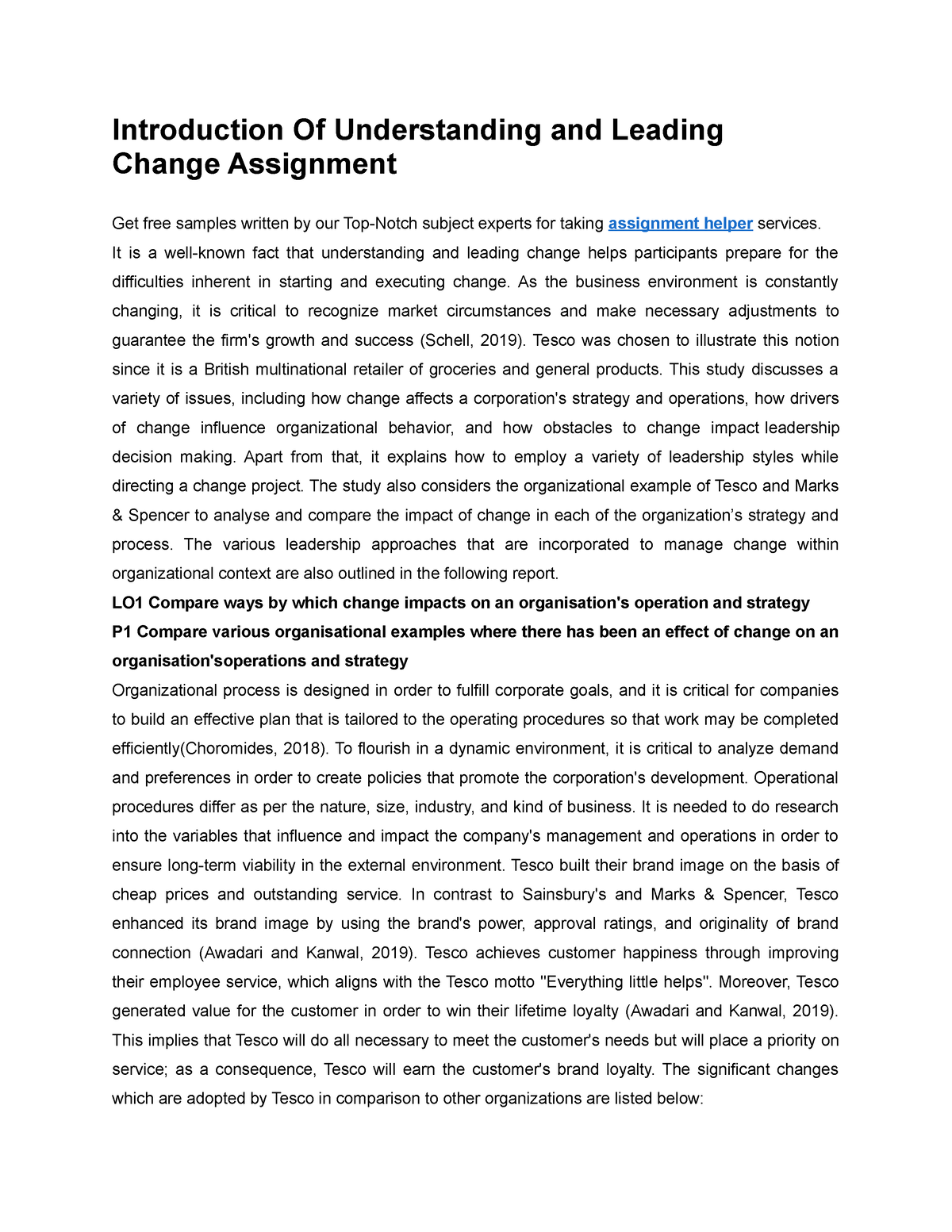 understanding and leading change hnd assignment