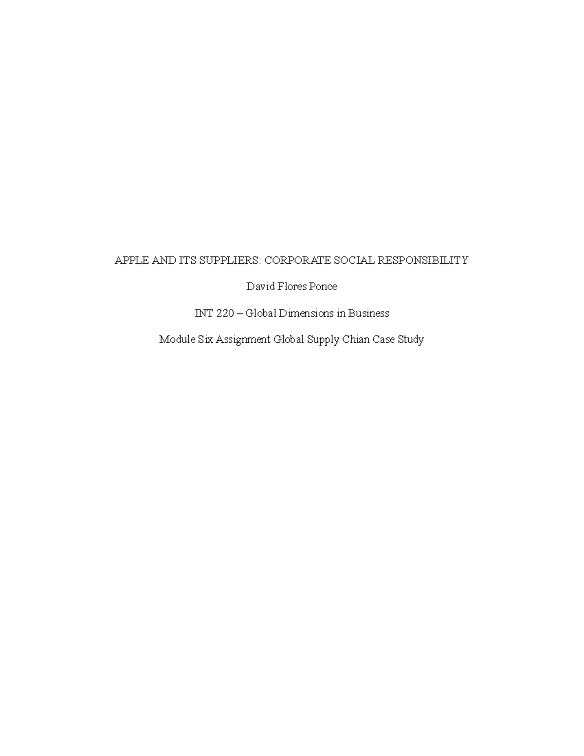 Module Six Assignment Global Supply Chain Case - APPLE AND ITS ...