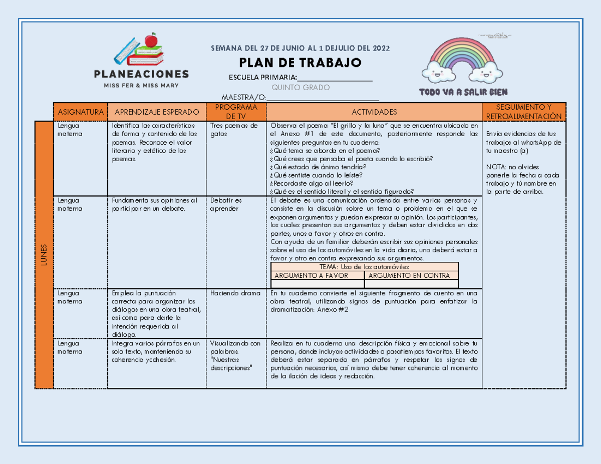 ♥︎5° SEM.40 PLAN MISS FER 21-22 - SEMANA DEL 2 7 DE JUNIO AL 1 DEJULIO ...
