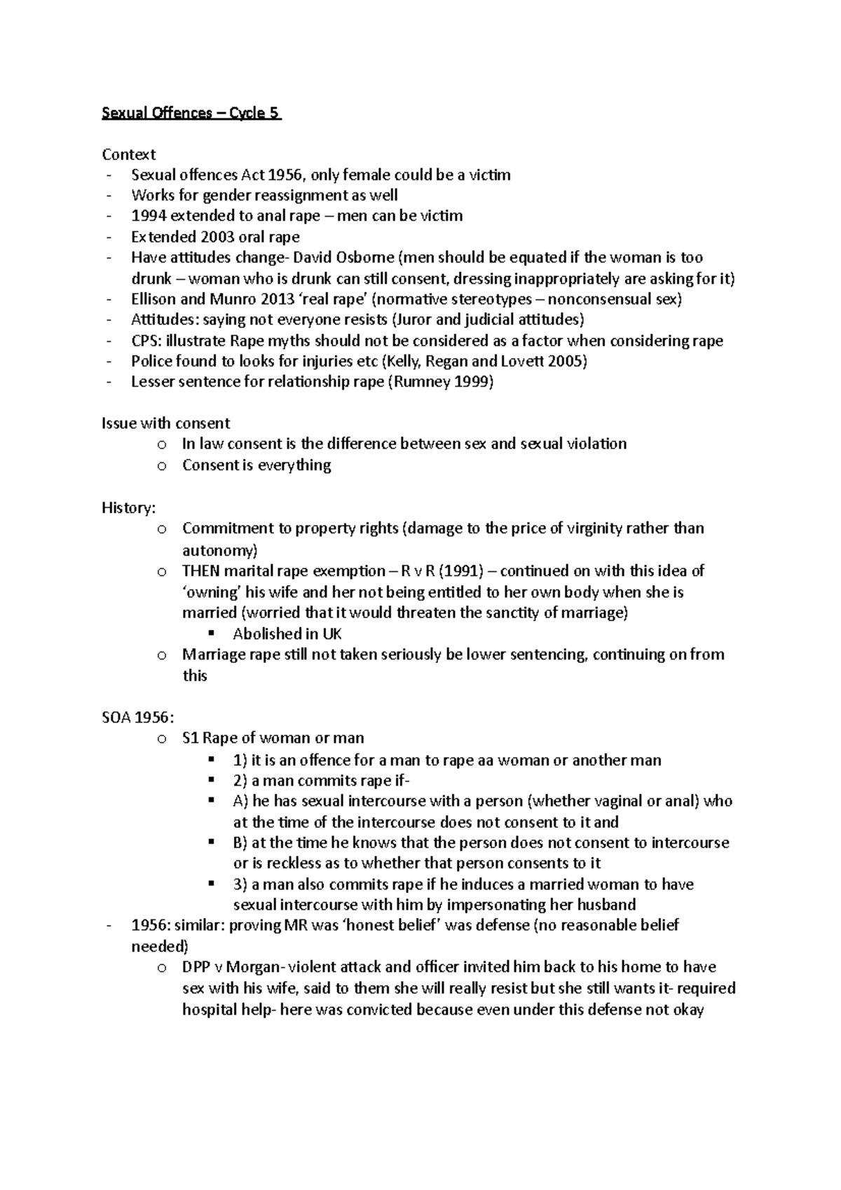 Criminal Law Cycle 5 - Lecture notes 3 - Sexual Offences – Cycle 5 ...