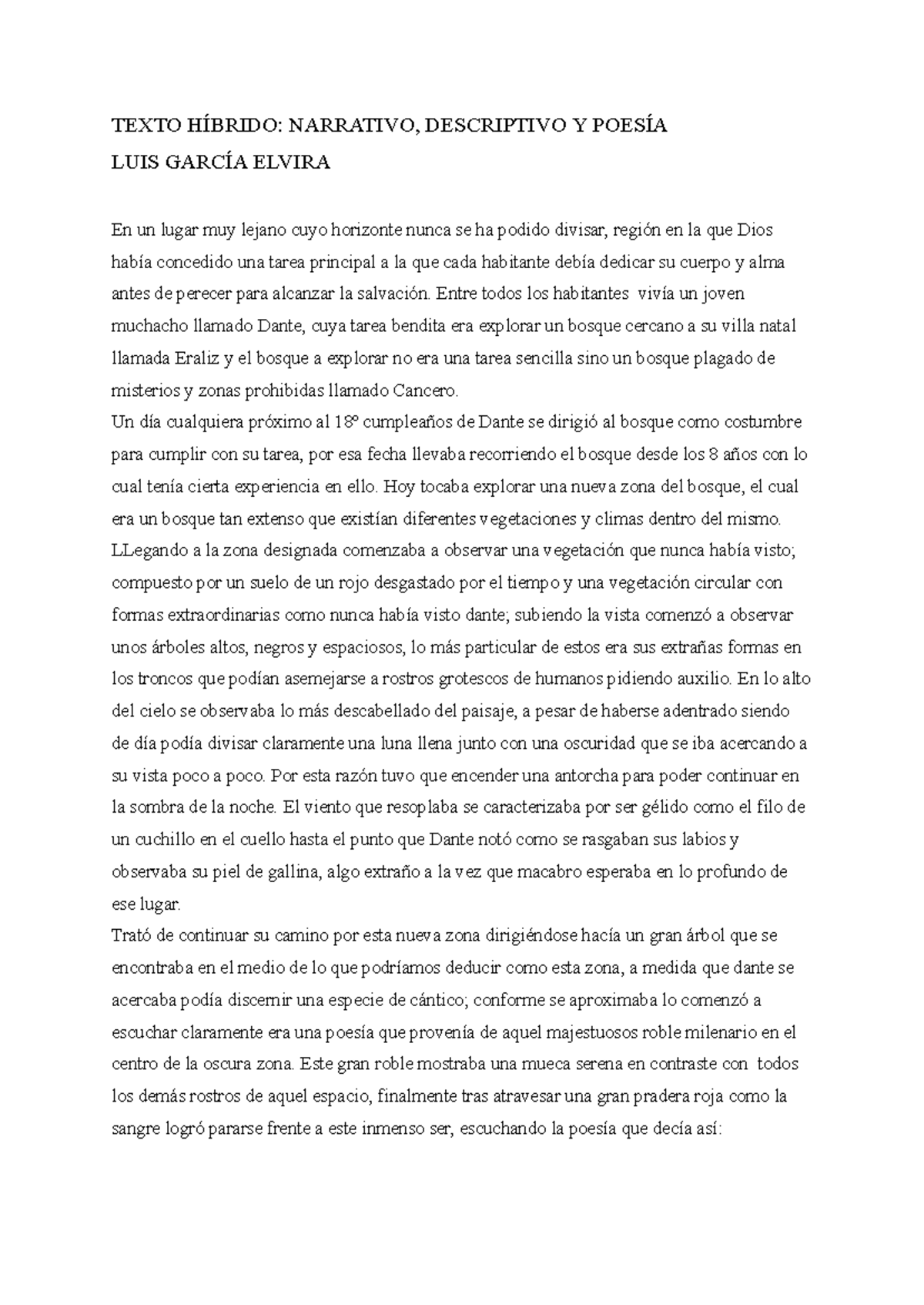 Texto Hibrido - TEXTO HÍBRIDO: NARRATIVO, DESCRIPTIVO Y POESÍA LUIS ...