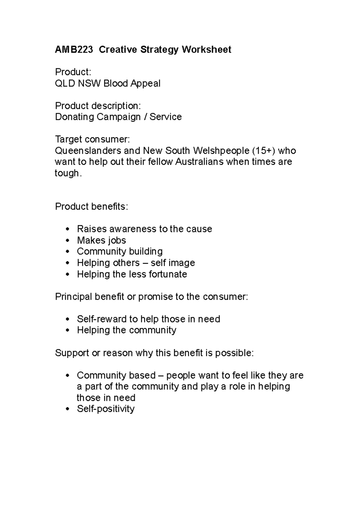 AMB223 Creative Strategy Worksheet - AMB223 Creative Strategy Worksheet ...