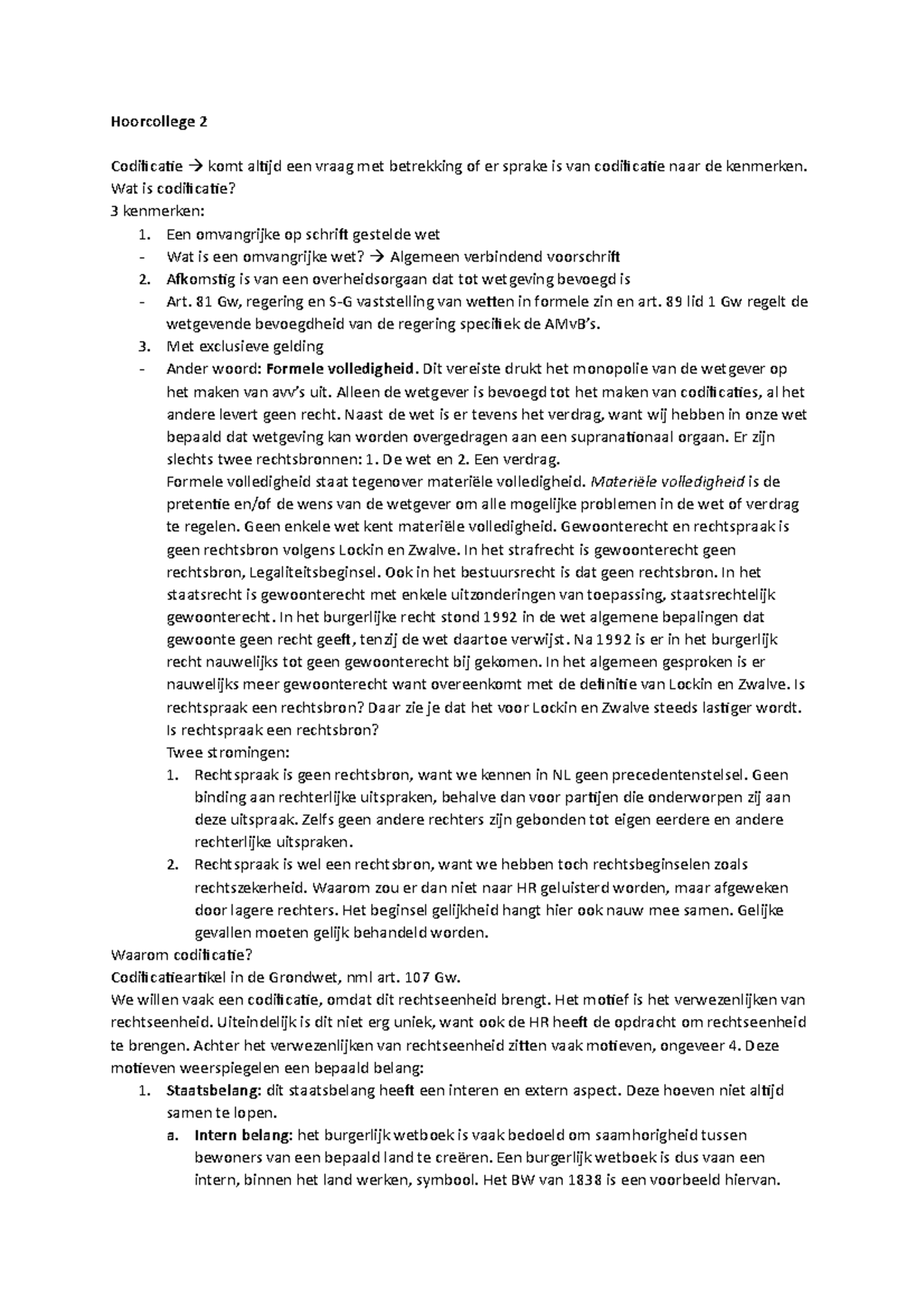 Hc 2 Historische Ontwikkeling Publiekrecht Hoorcollege 2 Codificatie