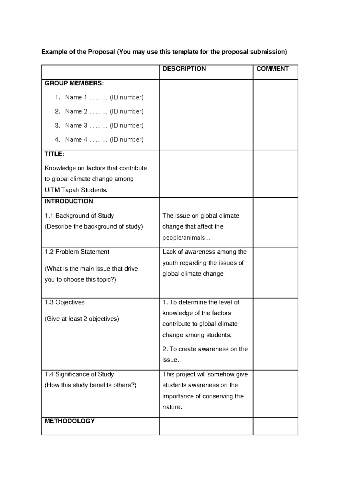 Example of the Proposal STA111 - Example of the Proposal (You may use ...