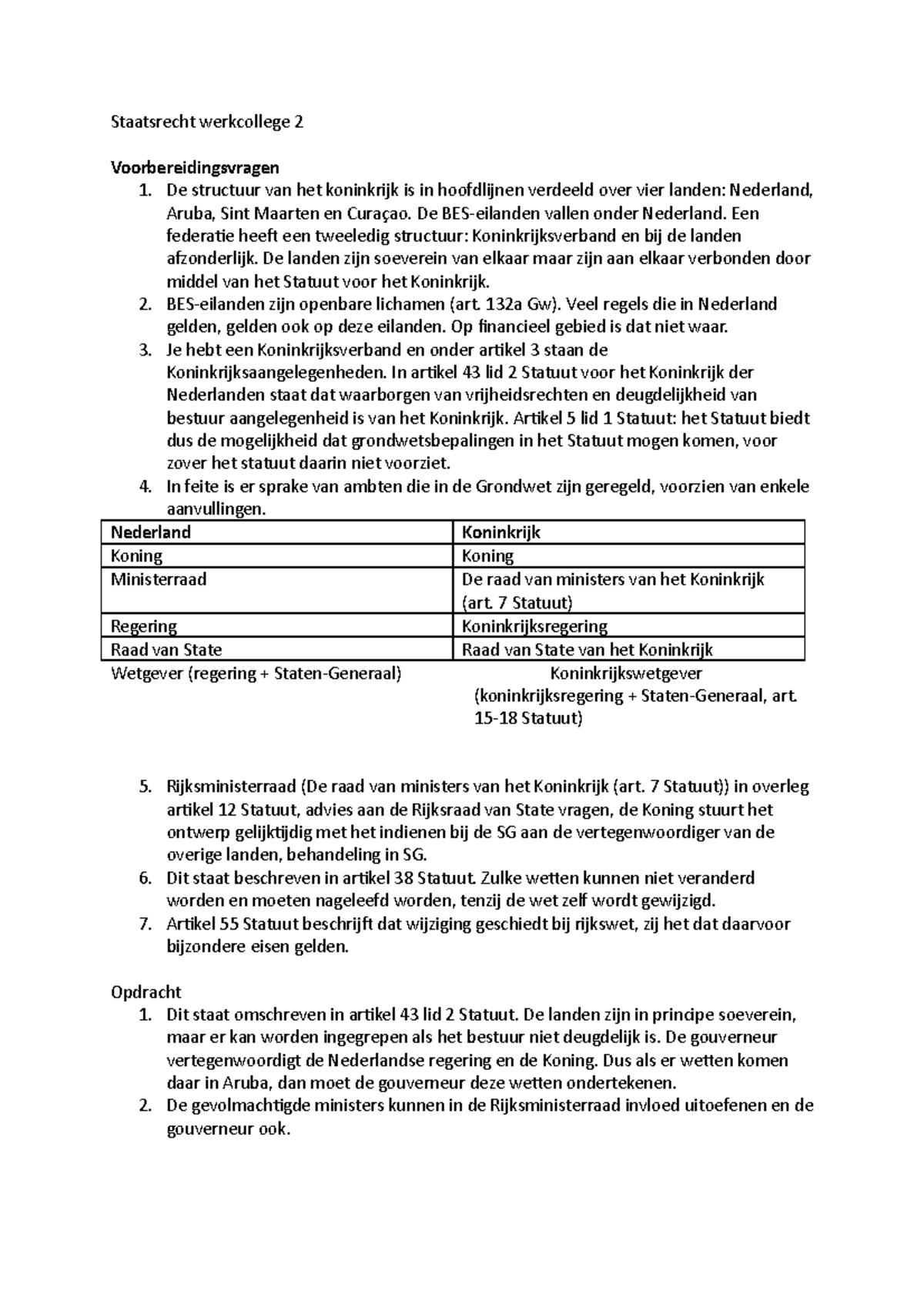 Staatsrecht Werkcollege 2 - De Structuur Van Het Koninkrijk Is In ...