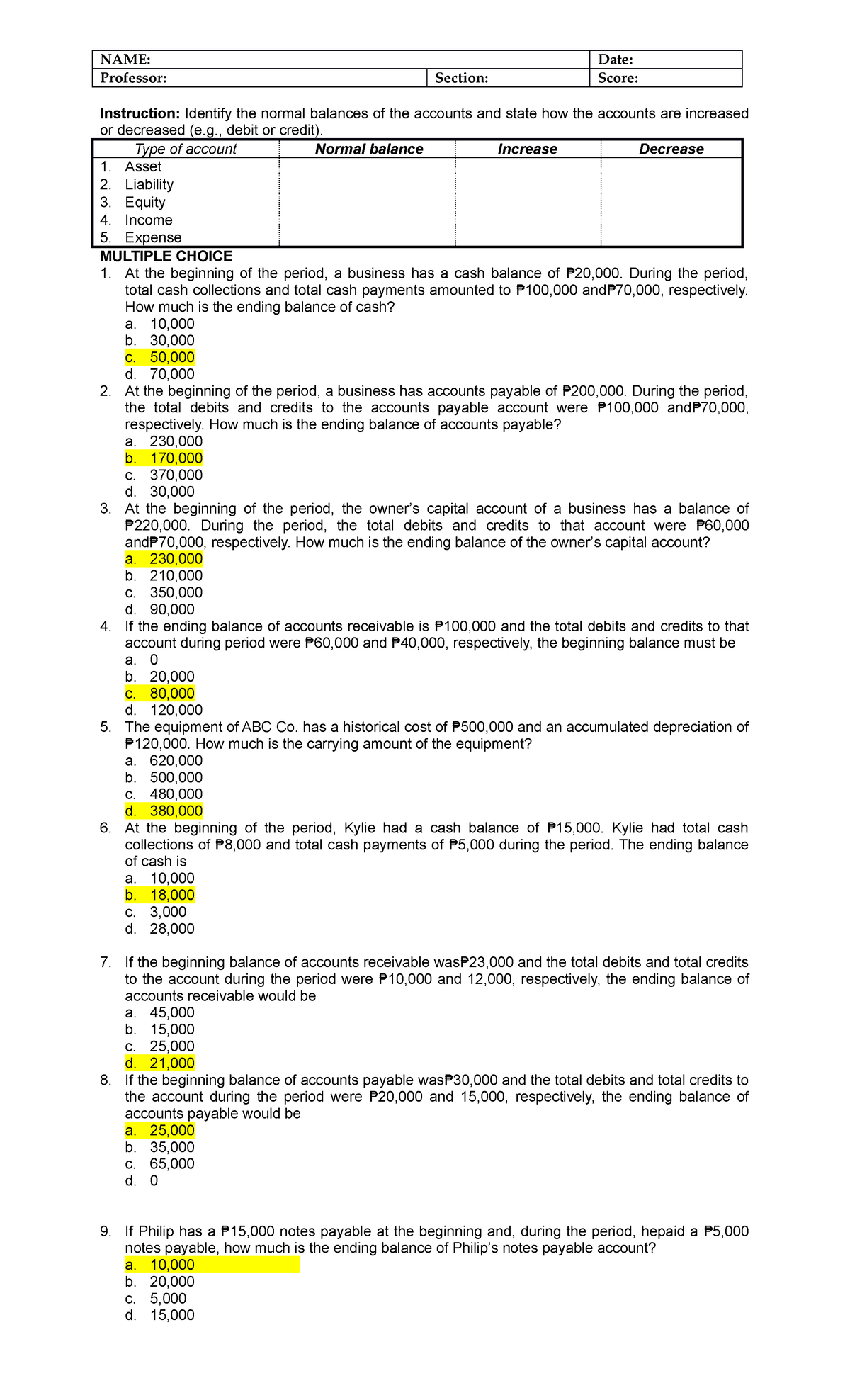 Quiz3 QUIZ NAME Date Professor Section Score Instruction
