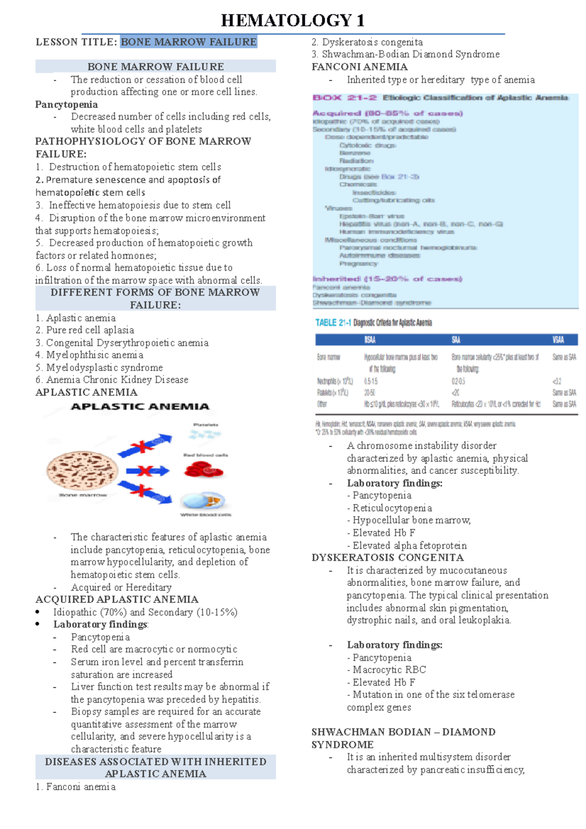 BONE- Marrow - all notes - HEMATOLOGY 1 LESSON TITLE: BONE MARROW ...