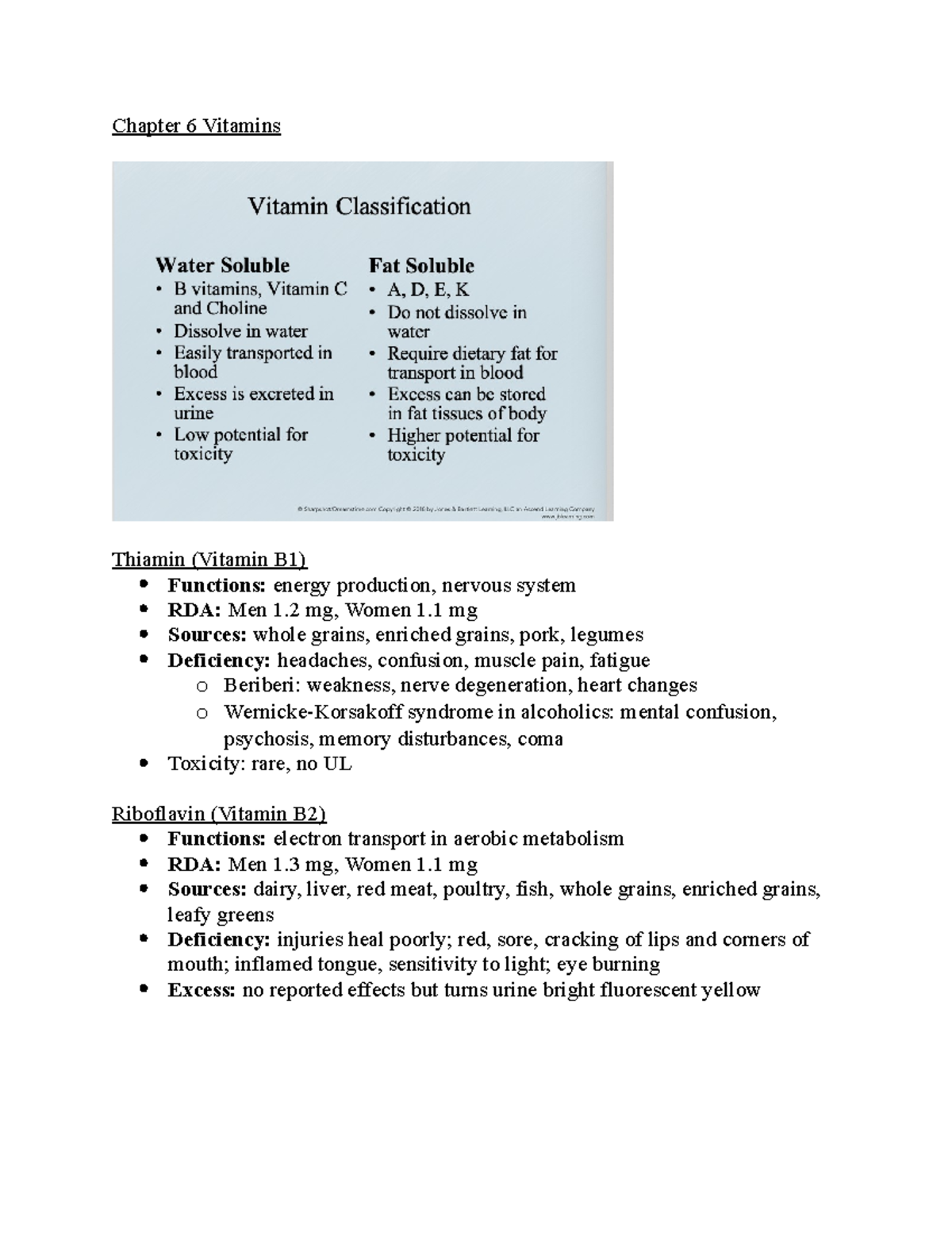 Chapter 6 Vitamins In Class Lecture on Chapter 6 Chapter 6 Vitamins Thiamin (Vitamin B1) Studocu