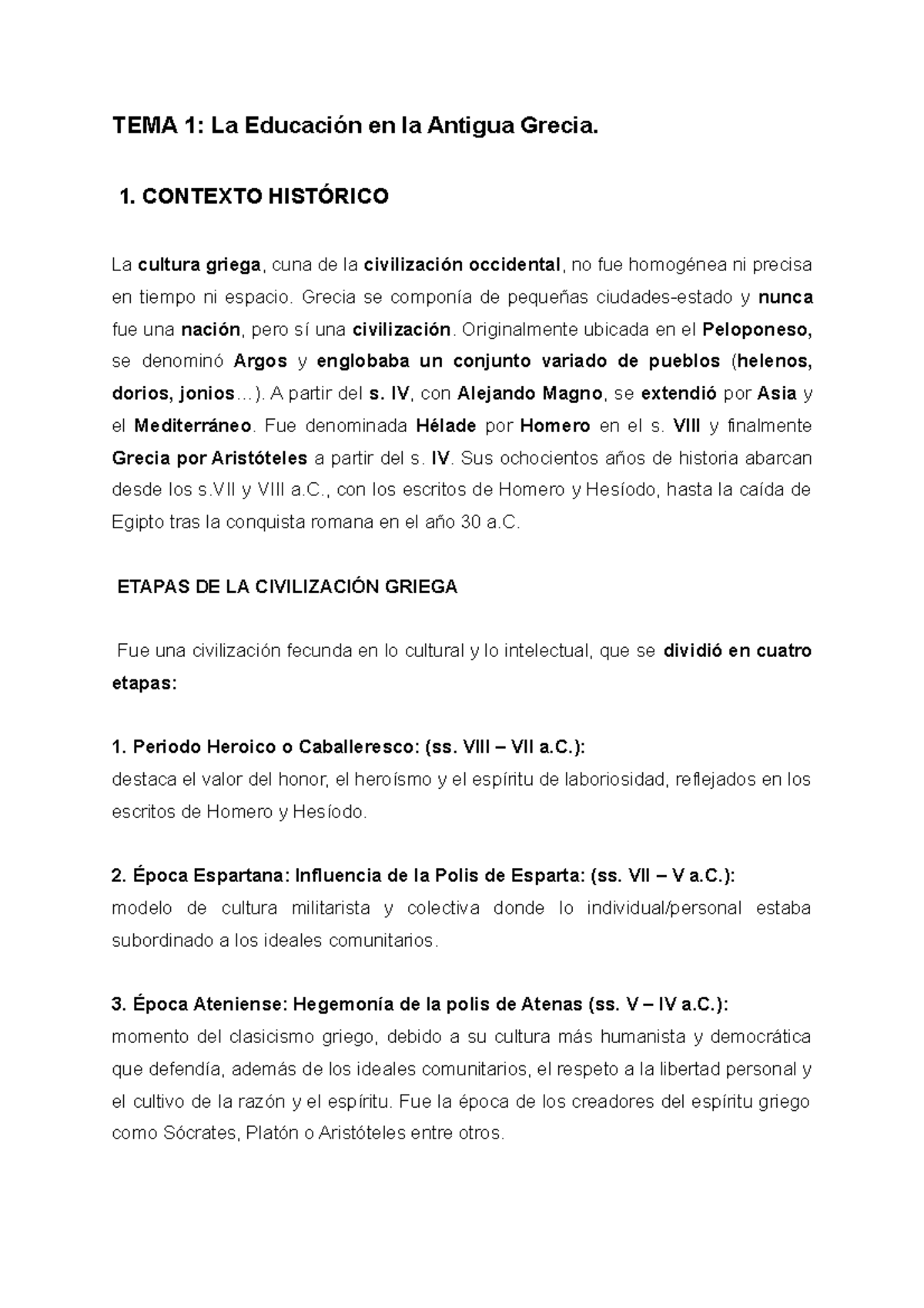 Apuntes Historia de la educación - TEMA 1: La Educación en la Antigua ...