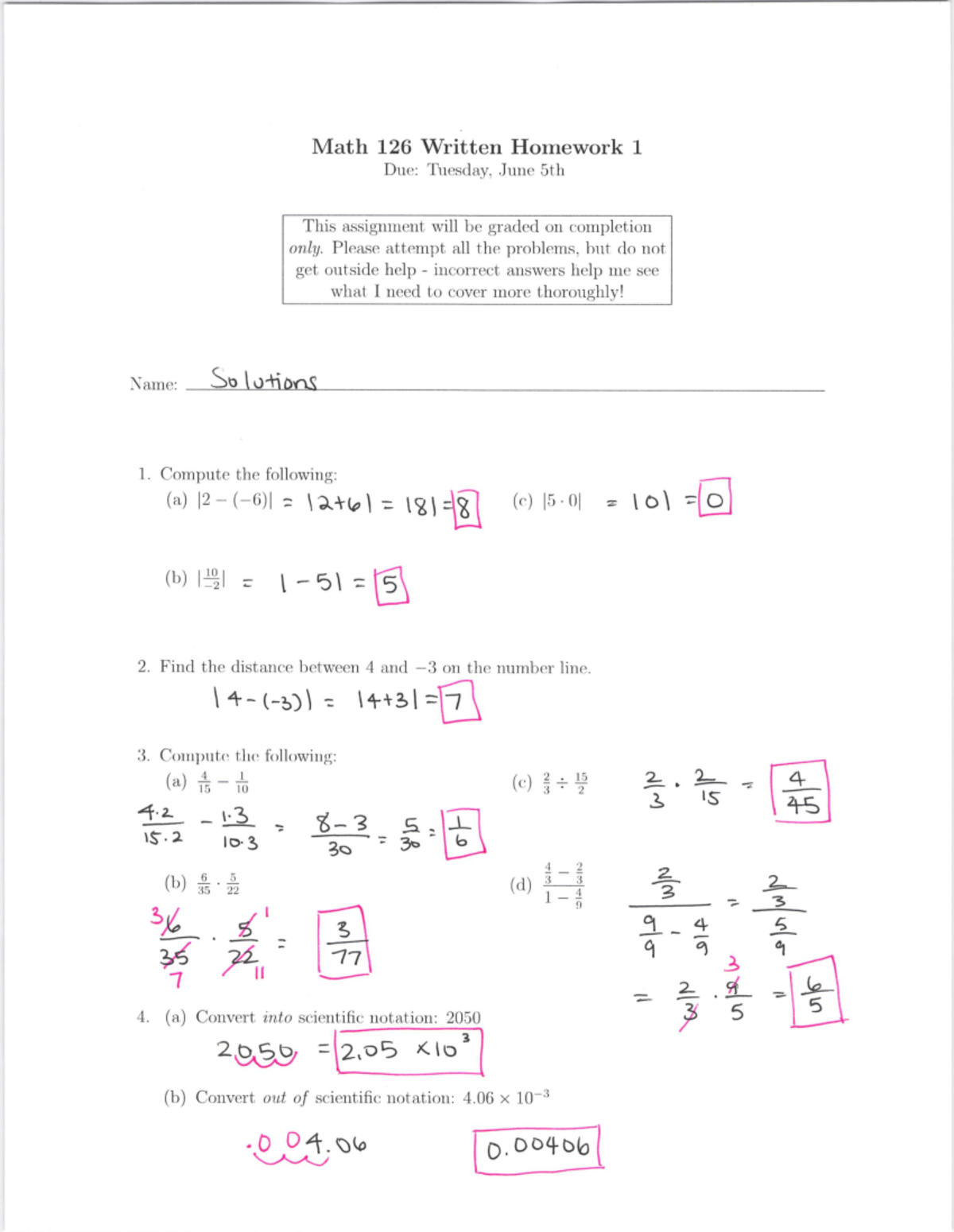 Chapter 1 Homework: Basic Operations, Functions, And Graphs - Math 126 ...