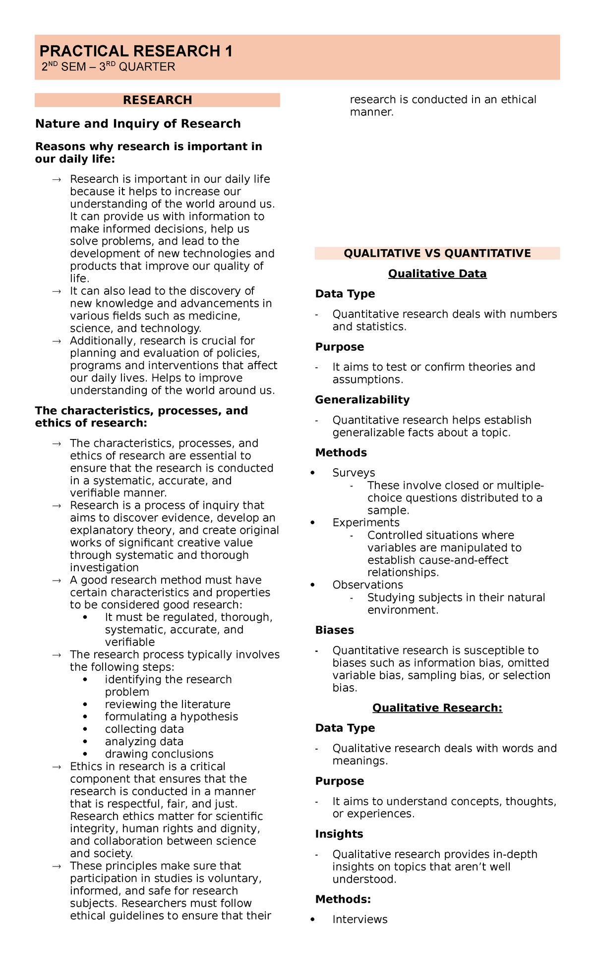 Research - It can provide us with information to make informed ...