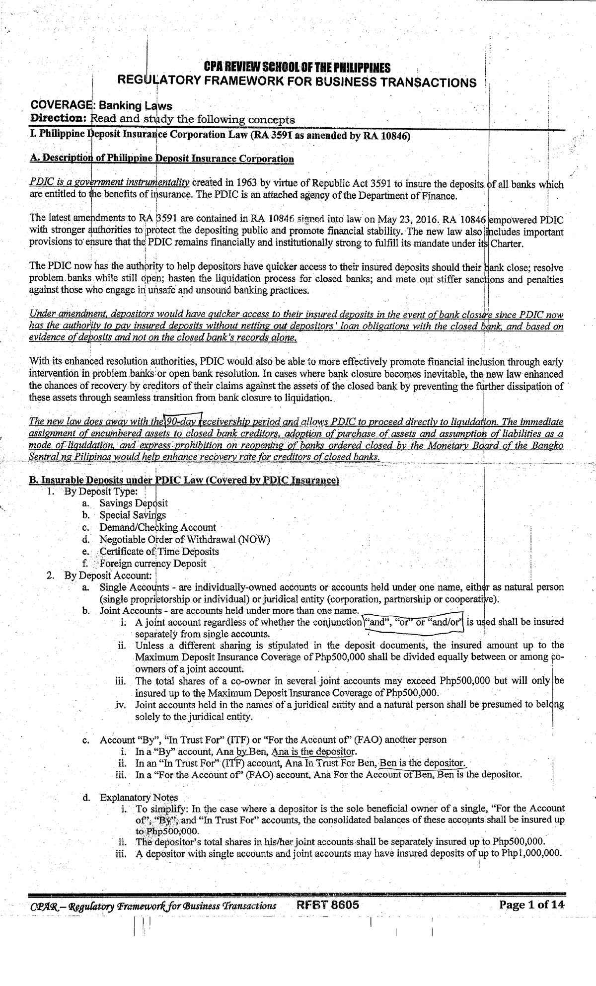 CPAR Banking Laws 2019 - Reviewer for RFBT 2 - Law on Obligations and ...