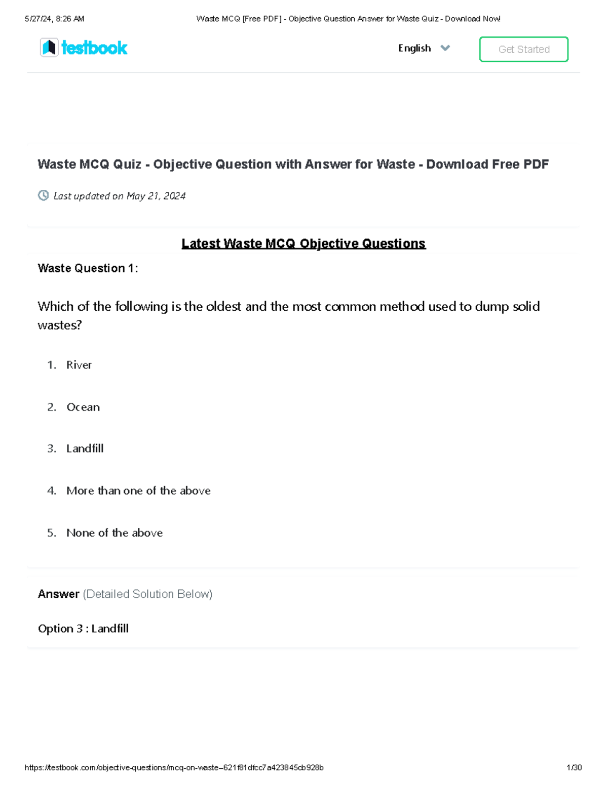 Waste MCQ [Free PDF] Objective Question Answer for Waste Quiz