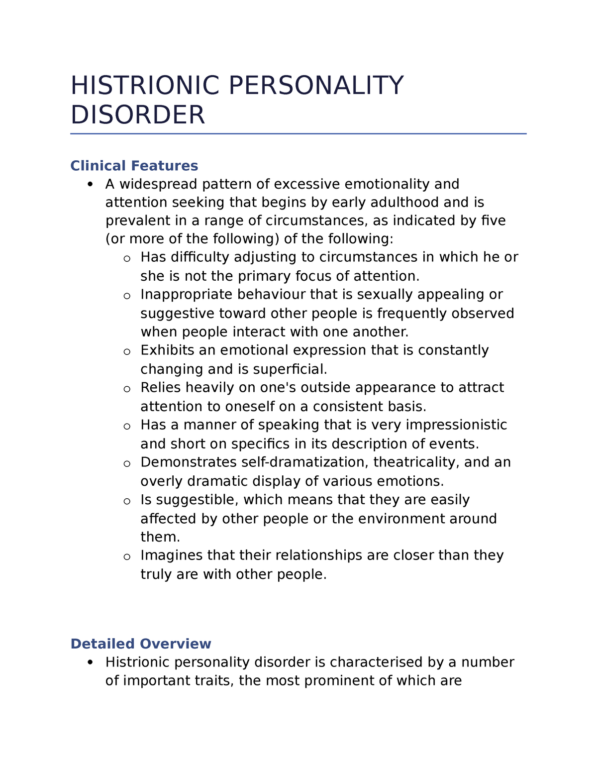 case study of someone with histrionic personality disorder