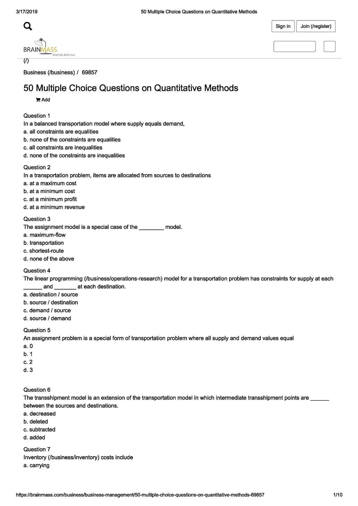 quantitative research multiple choice questions with answers pdf
