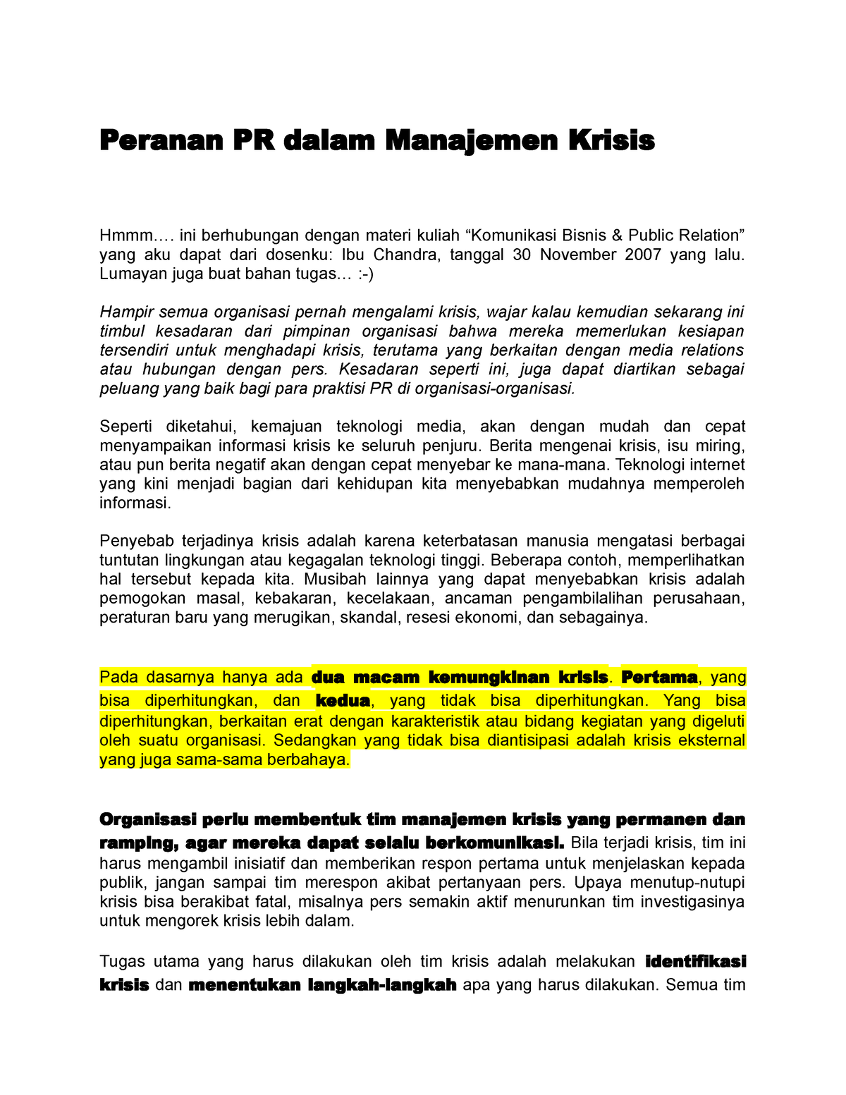 Perlunya Tim Manajemen Krisis - Peranan PR Dalam Manajemen Krisis Hmmm ...