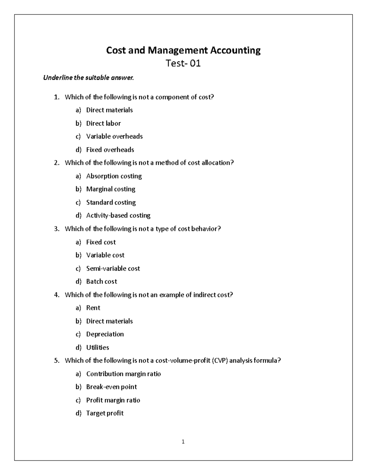 MCQ Cost And Accounting Management - Cost And Management Accounting ...