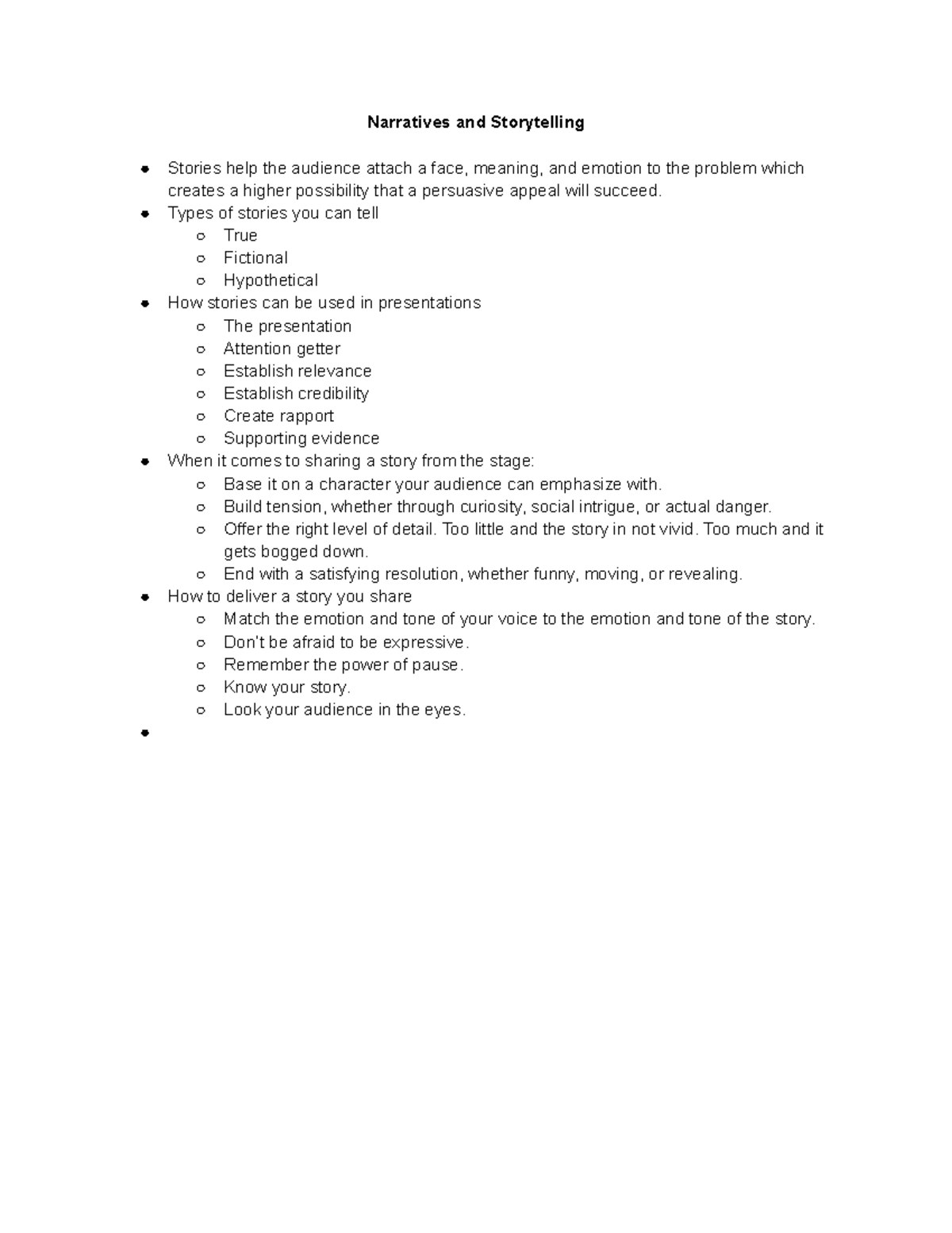 Narratives and Storytelling Notes - Narratives and Storytelling Stories