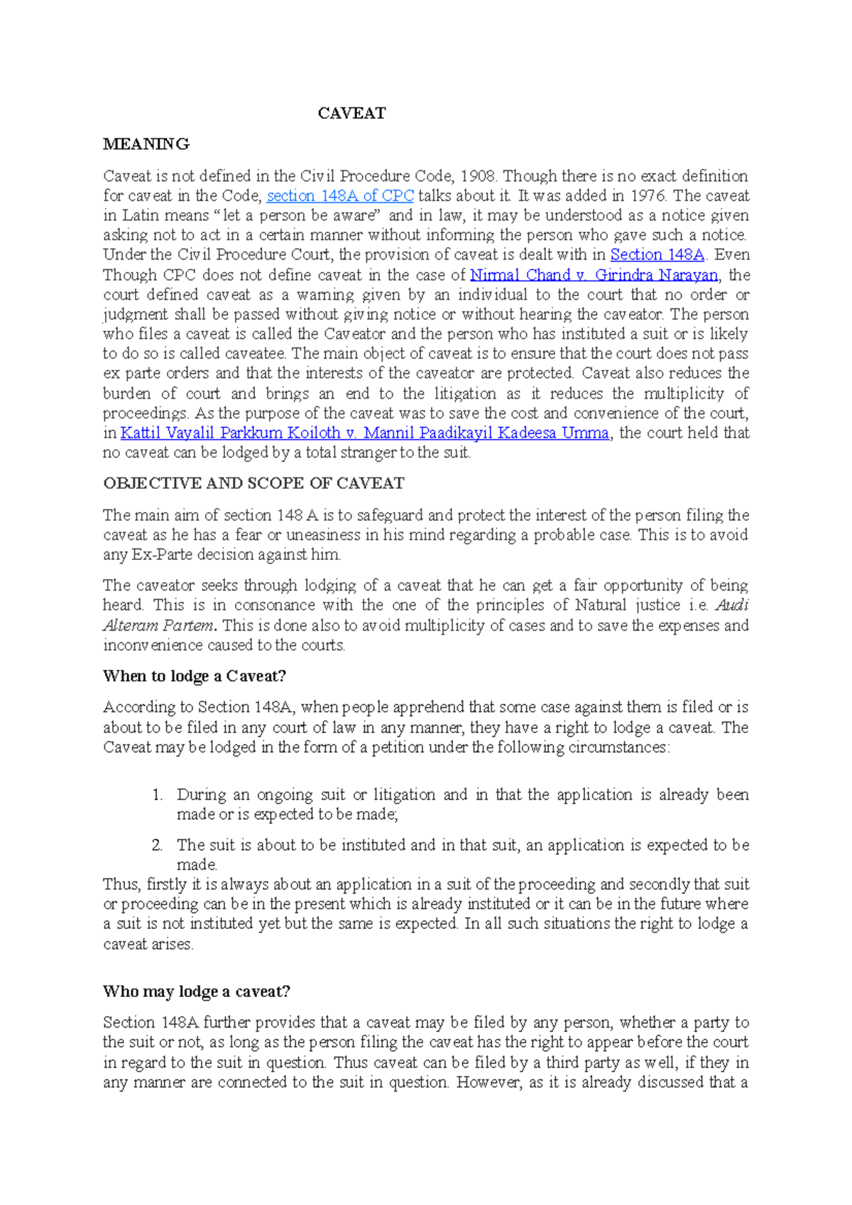 Caveat - NOTES ON CONSUMER PROTECTION ACT AND CPC - CAVEAT MEANING ...