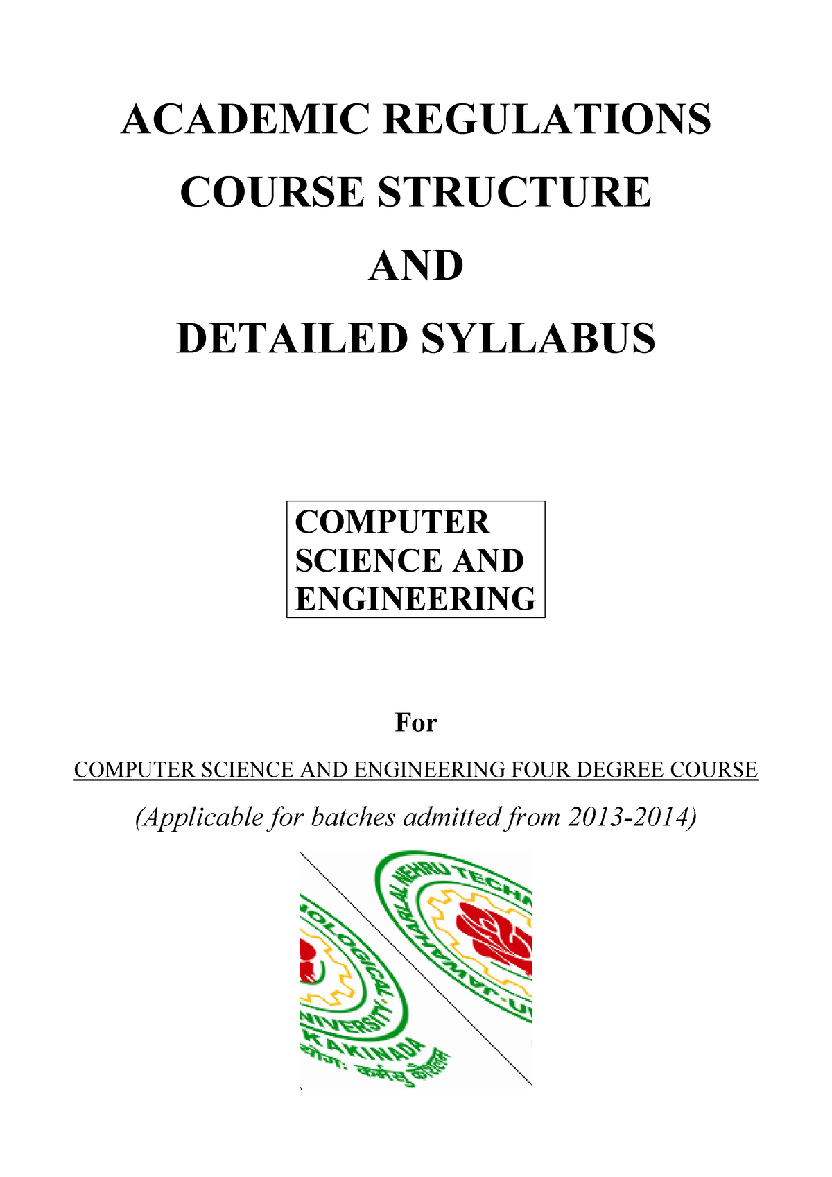 R13 CSE Syllabus ACADEMIC REGULATIONS COURSE STRUCTURE AND