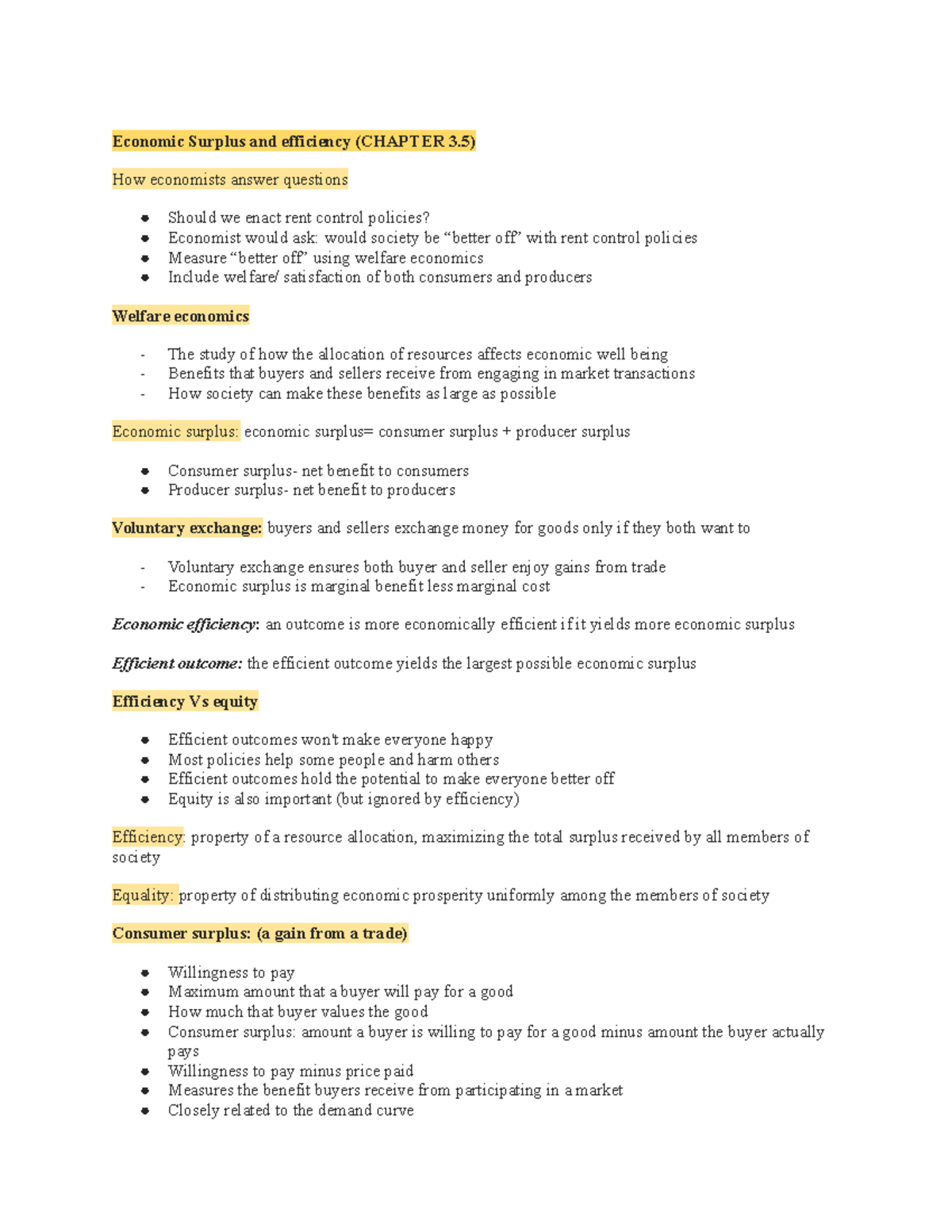 ARE chapter 3 notes - Economic Surplus and efficiency (CHAPTER 3) How ...