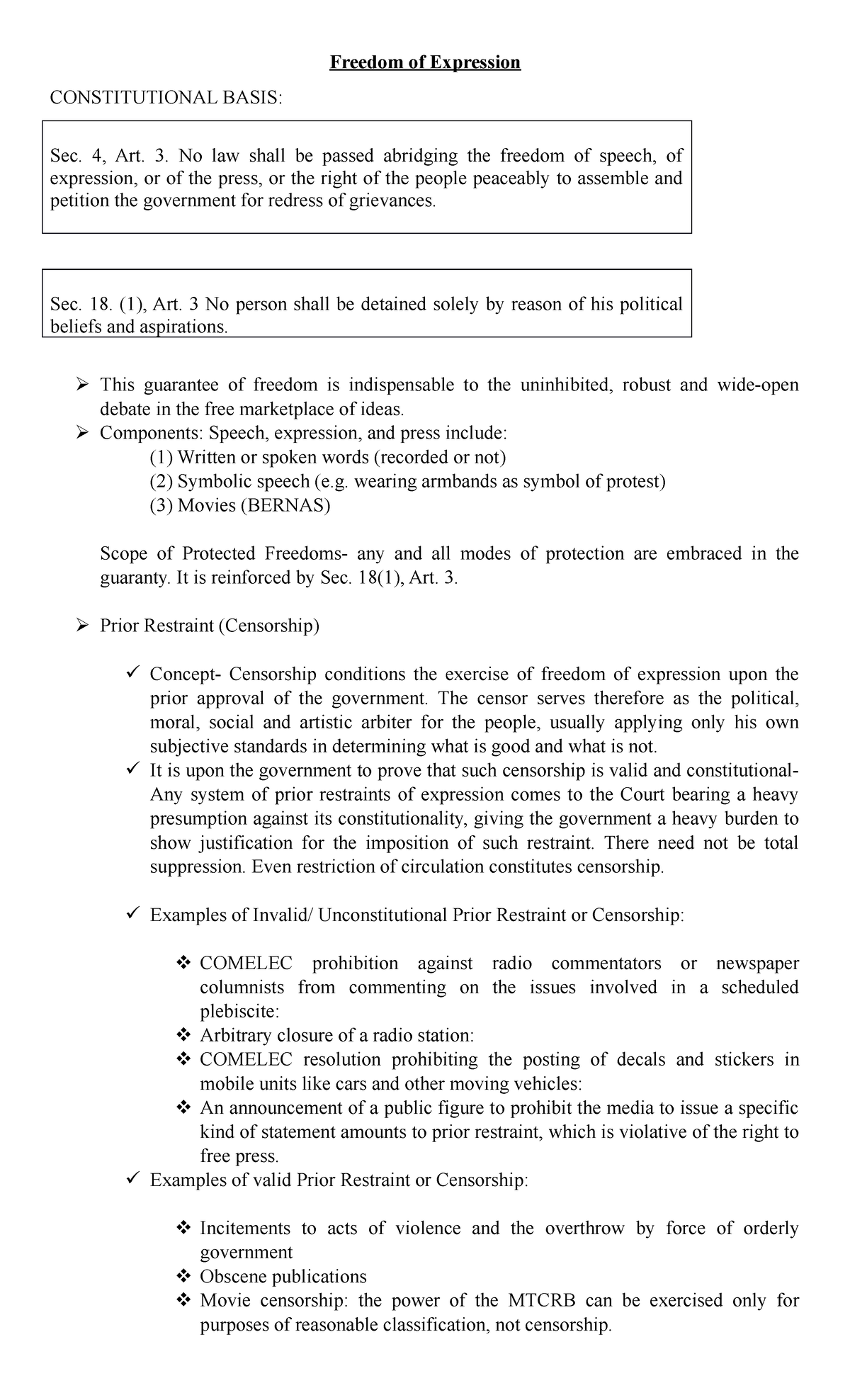 Part 11 Freedom Of Expression Freedom Of Expression CONSTITUTIONAL 