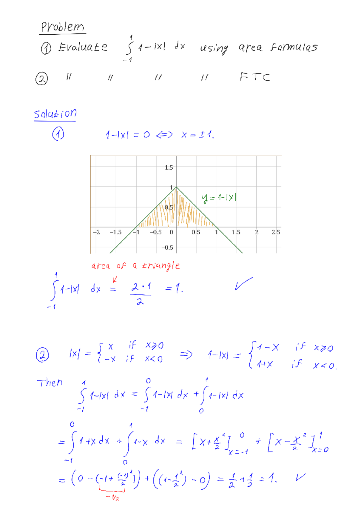 10B midterm Exam Review - problem 1 Evaluate S 1-1x1 dx using area ...