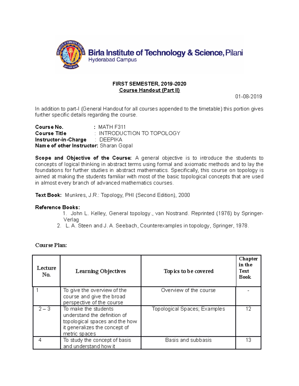 MATH F311 - Course Handout - FIRST SEMESTER, 2019- Course Handout (Part ...