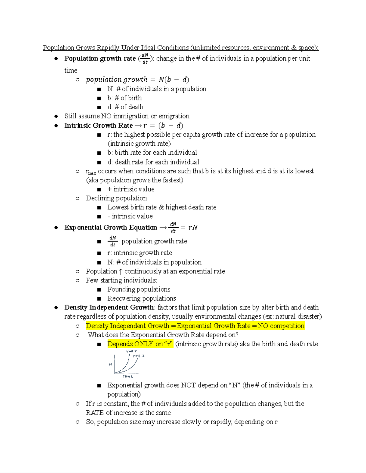 Notes - Population Grows Rapidly Under Ideal Conditions (unlimited ...