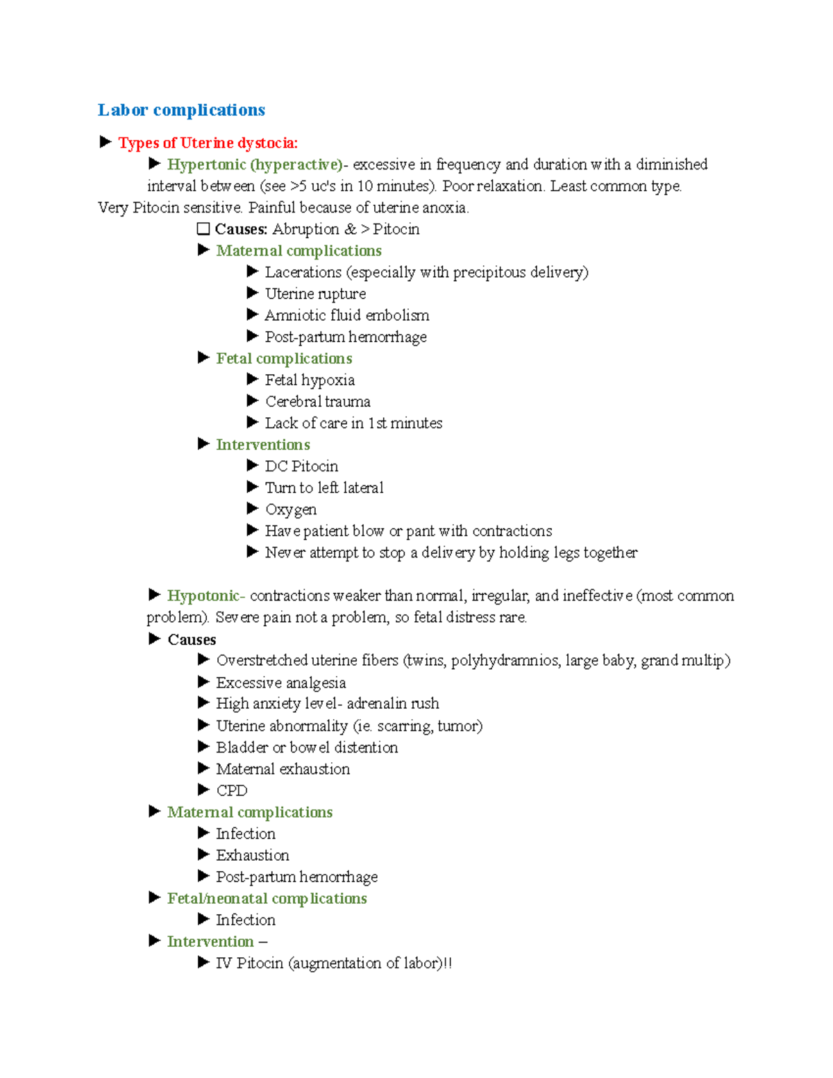 OB Labor complications - Labor complications Types of Uterine dystocia ...