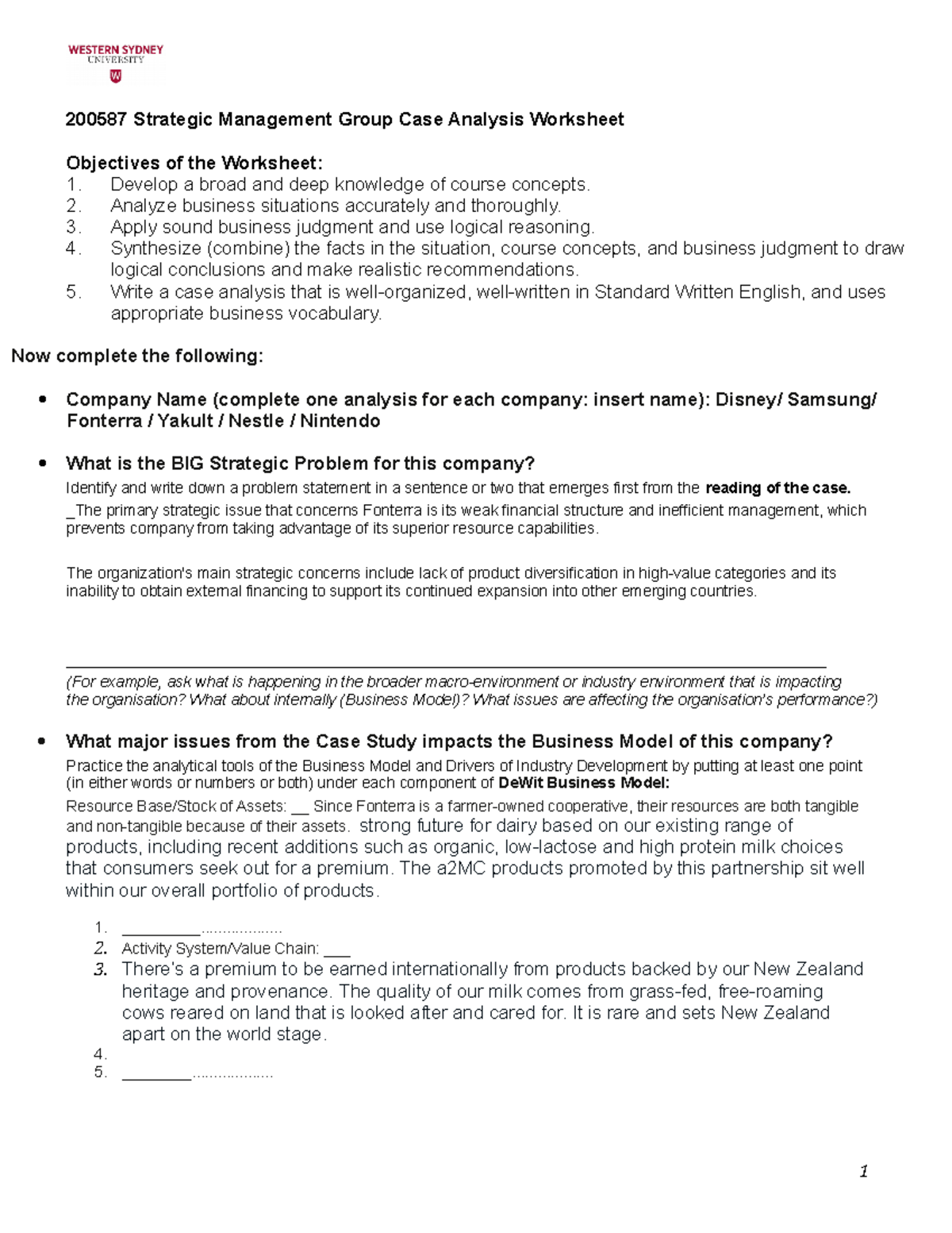 2022 2005 87 Case Analysis sheet 200587 Strategic Management Group