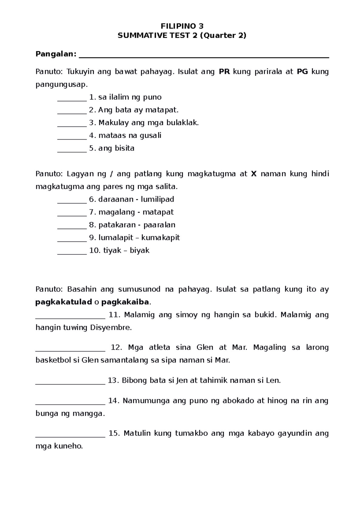 Q2-ST2- Filipino - Summative Tests For Grade 3 - FILIPINO 3 SUMMATIVE ...