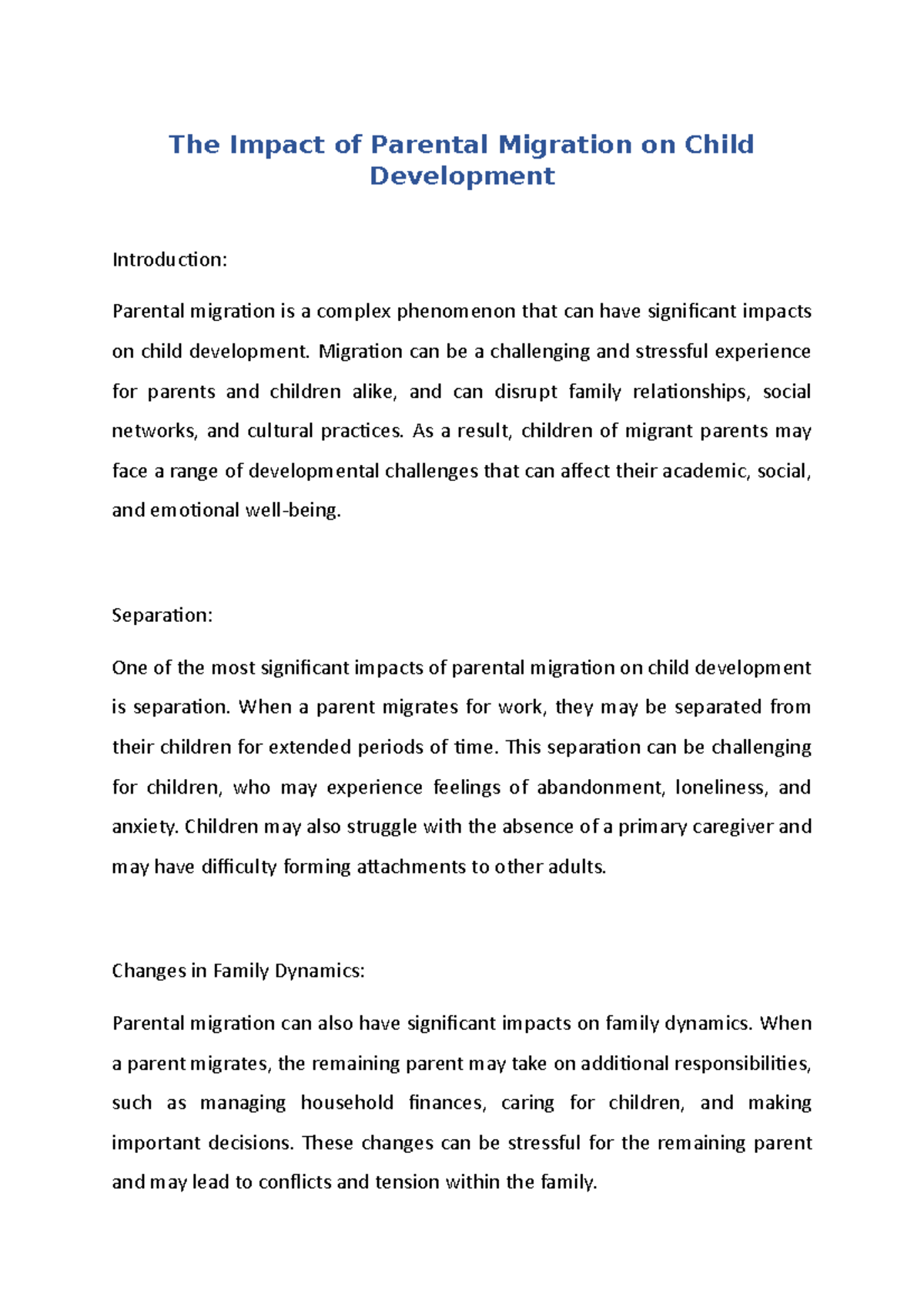 The Impact of Parental Migration on Child Development - The Impact of ...
