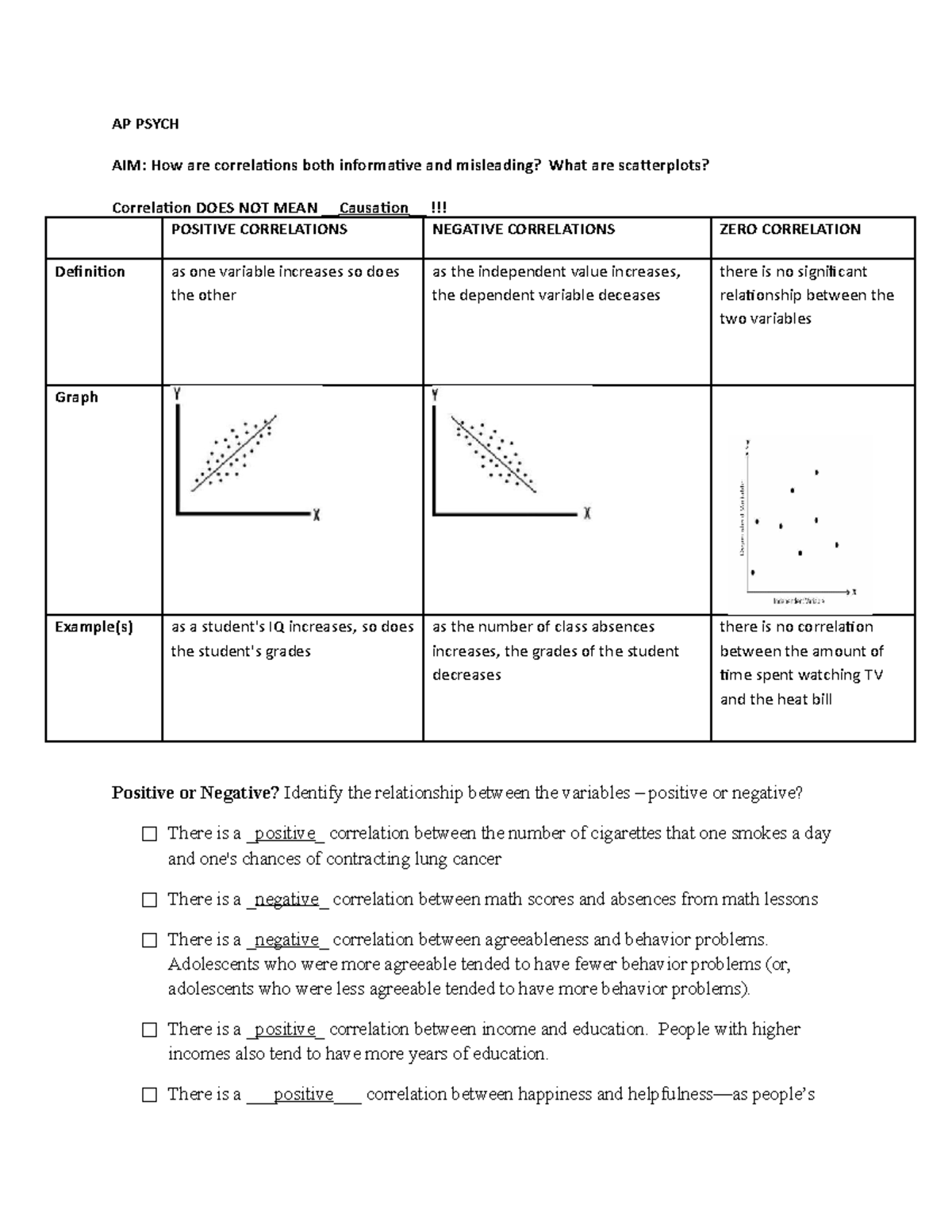 APcorrelationworksheet-3 - AP PSYCH AIM: How are correlations both ...