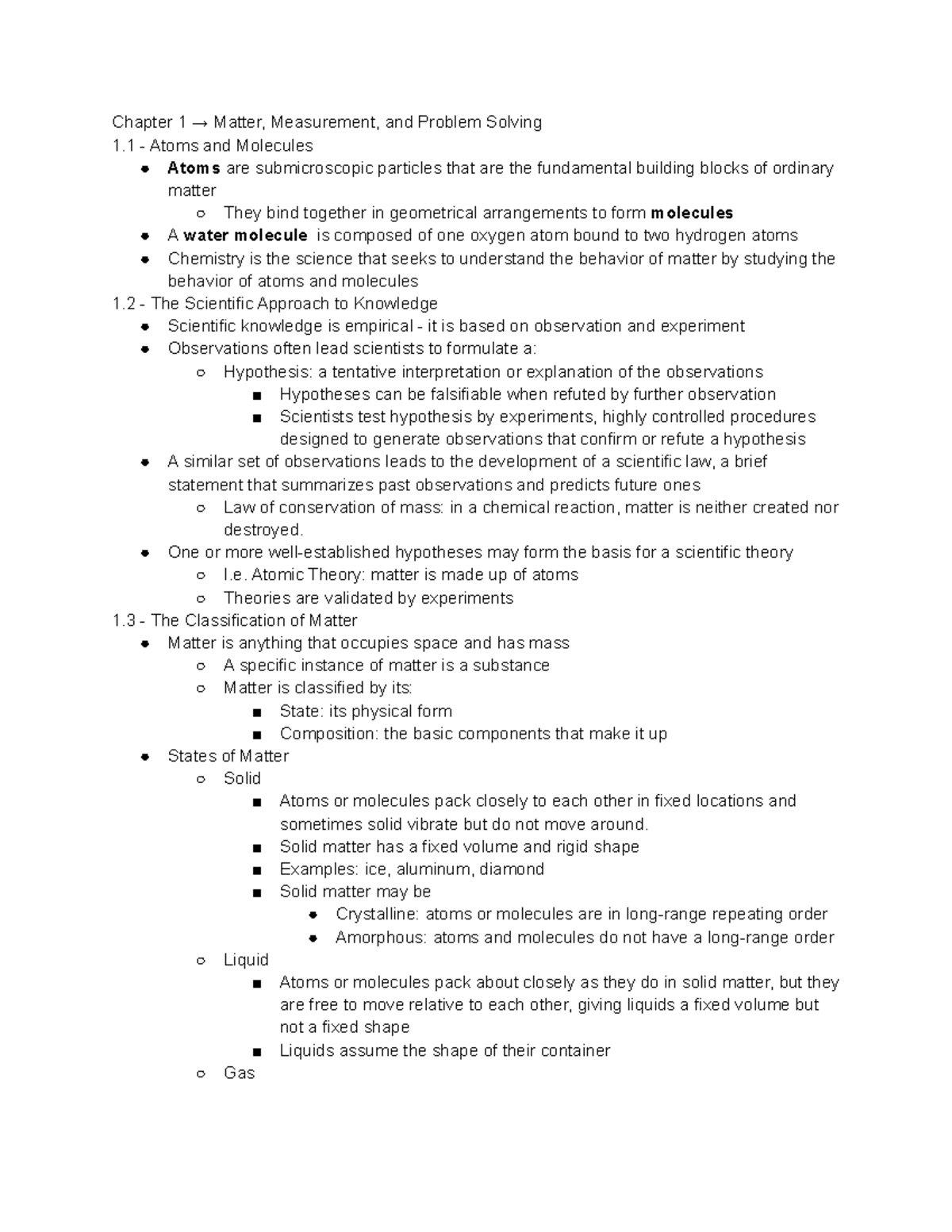 A Molecular Approach, AP Chemistry 5th Edition Chapter 1 Outline for ...