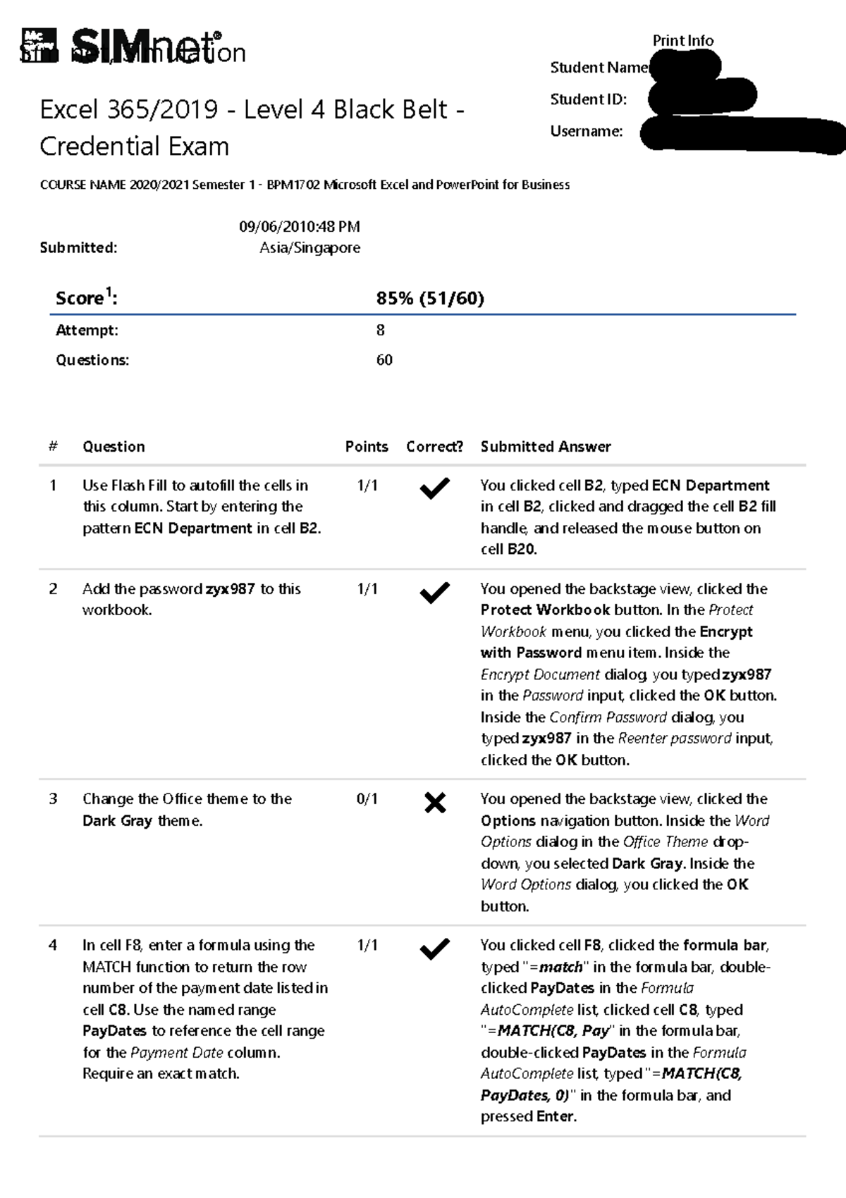 Ultimate Excel Answersheet V2 - Print Info Student Name: Tan, Ian ...