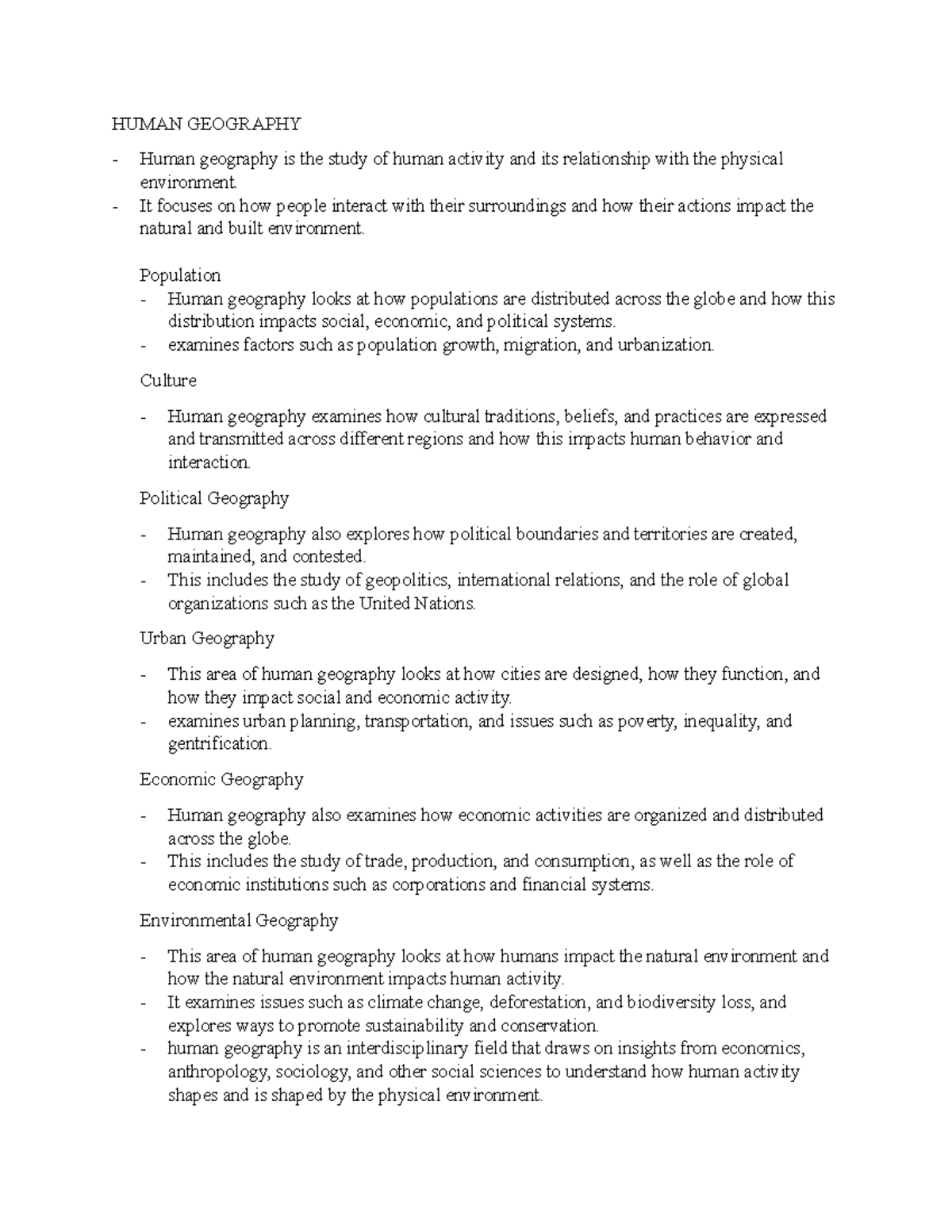 Human Geography Notes 1 Human Geography Human Geography Is The Study Of Human Activity And Its Human Geography Notes 1 Human Geography Human Geography Is The Study Of Human Activity And Its