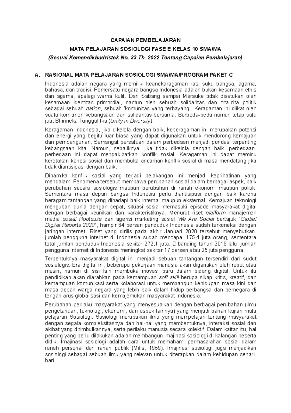 CP Fase E, IPS (Sosiologi) - CAPAIAN PEMBELAJARAN MATA PELAJARAN ...