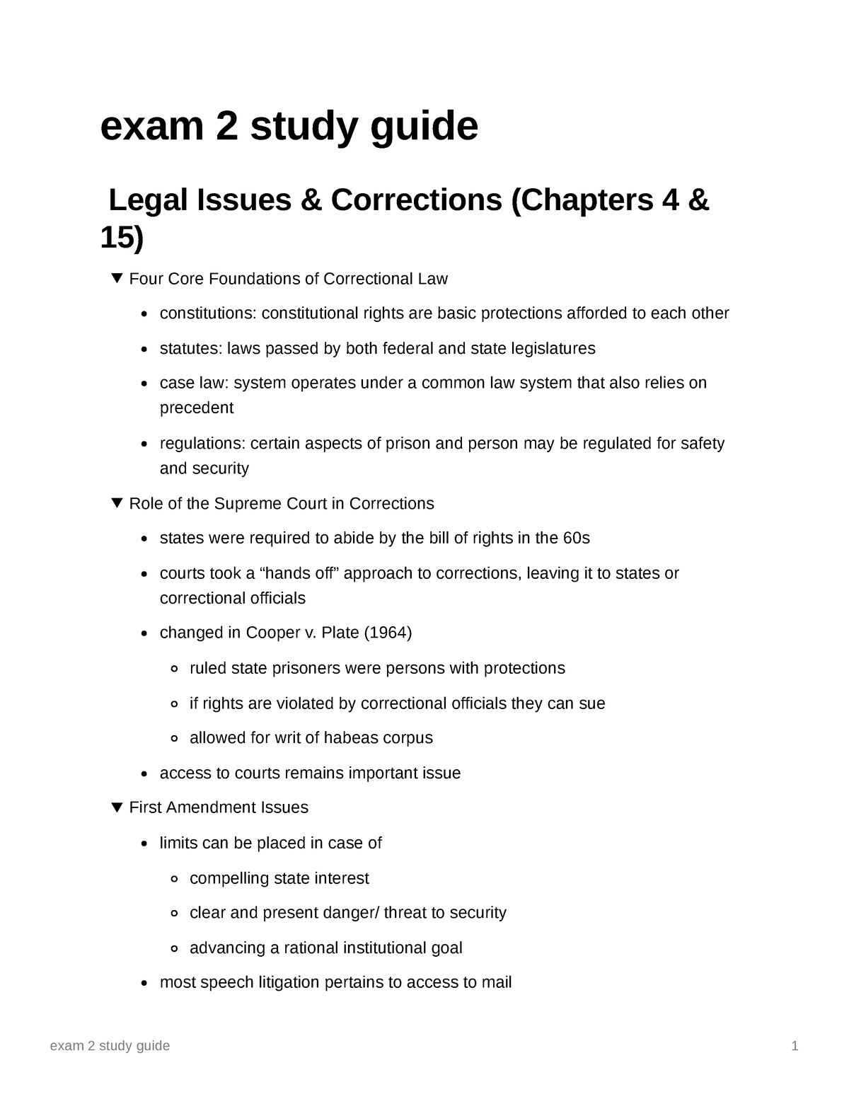Exam 2 Study Guide Exam 2 Study Guide Legal Issues And Corrections