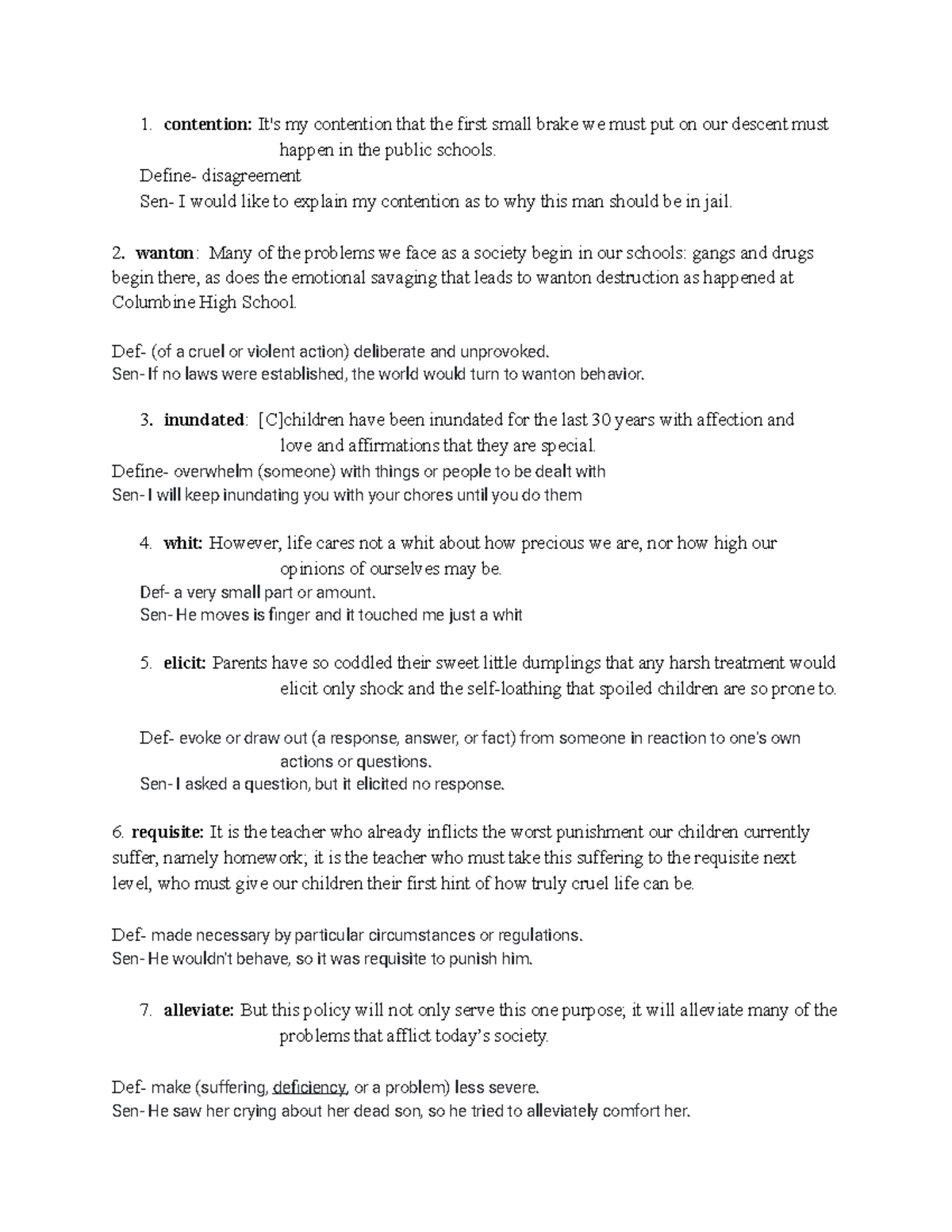 English Notes for assignment contention It
